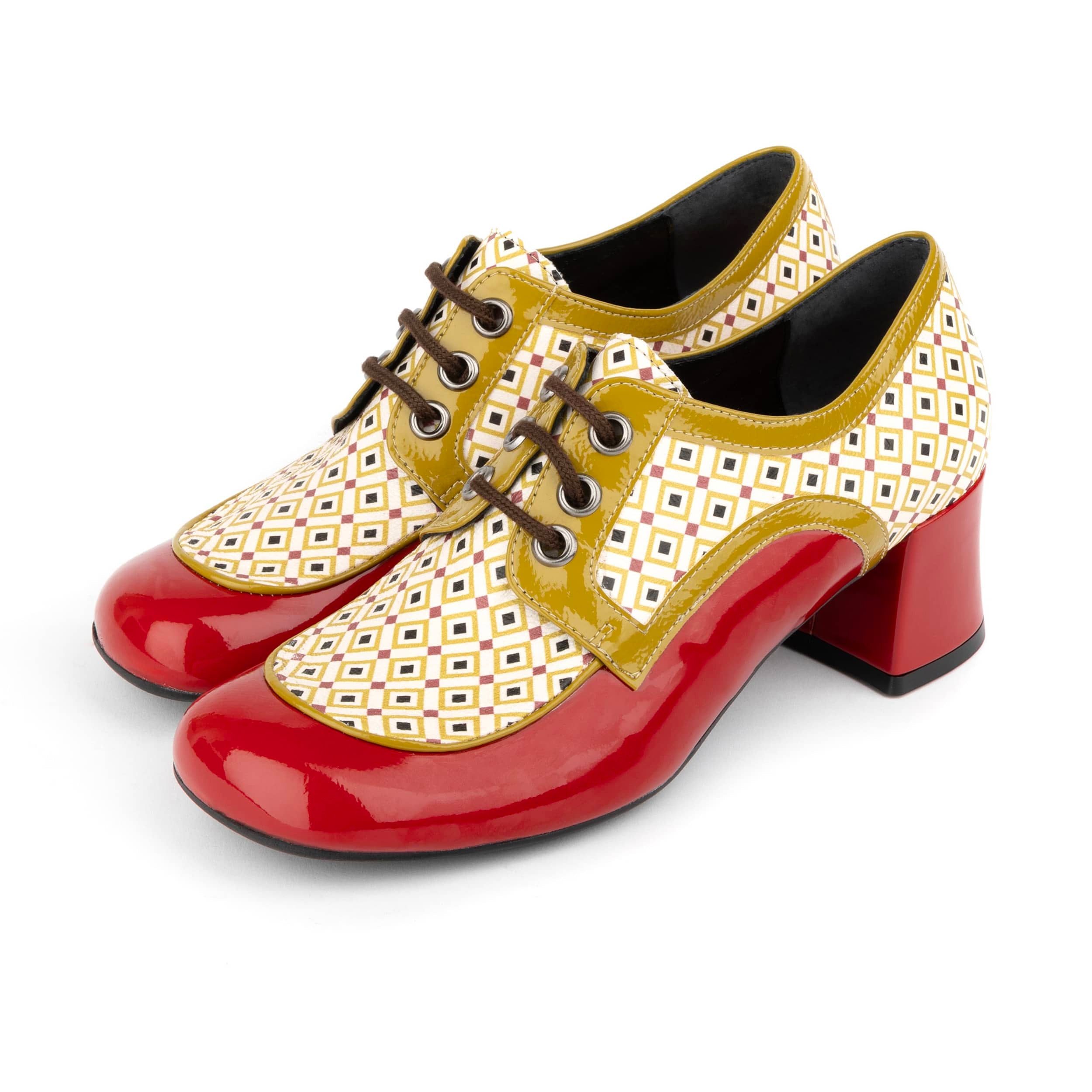 Sovereign - Olive & Red - Women's leather lace up shoe with block heel