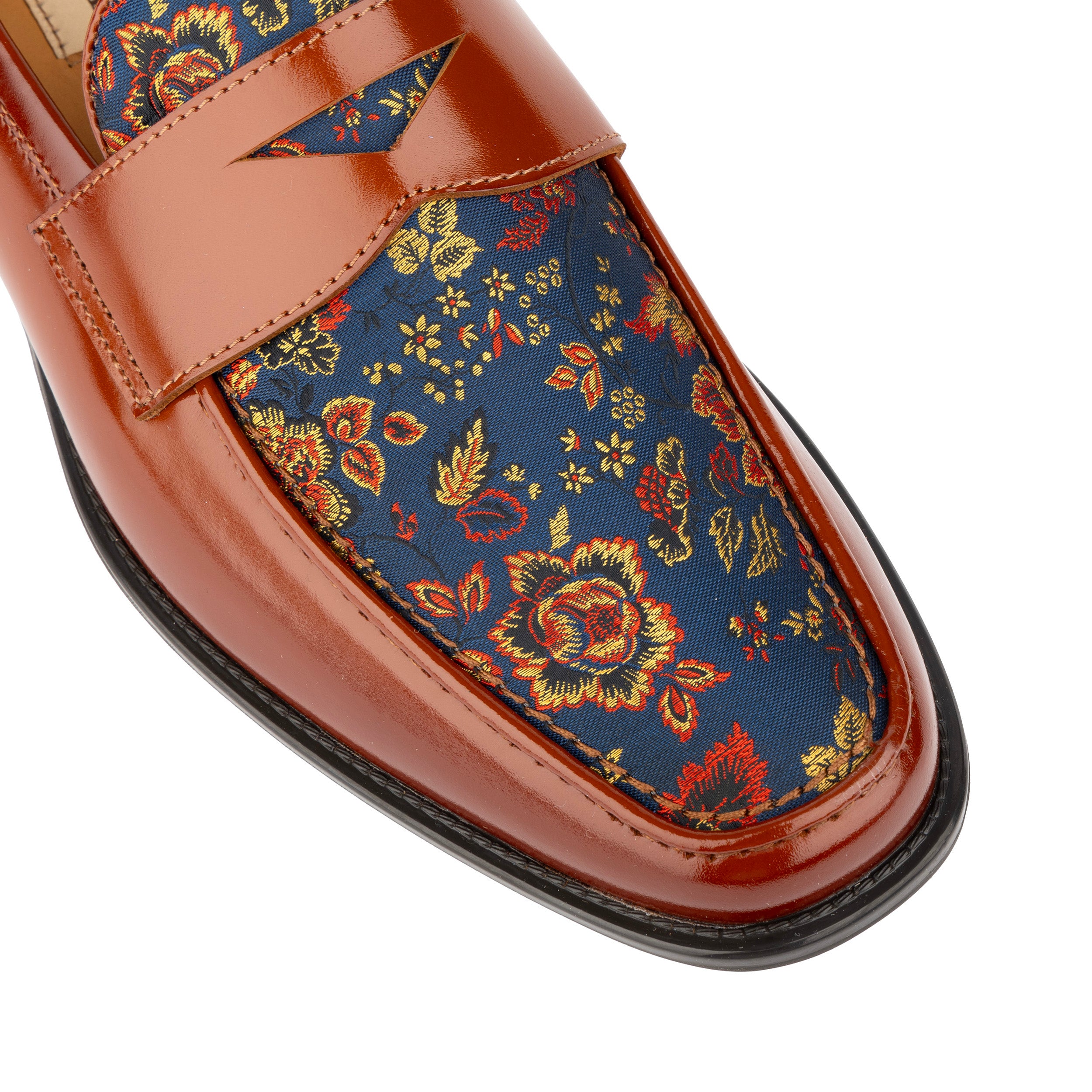 Henry - Tan & Blue Flower - Men's Leather Loafer