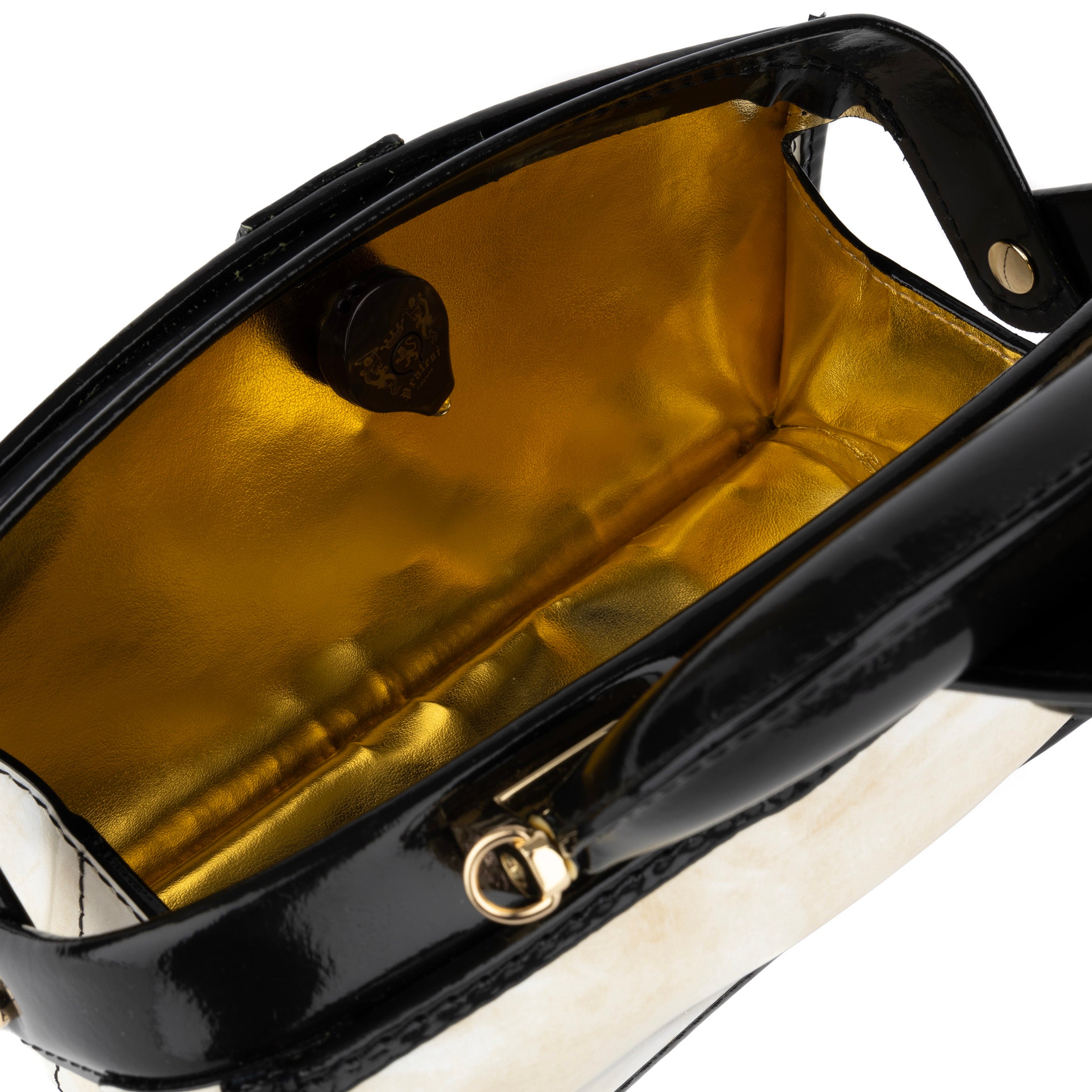 Gazelle Mini - White & Black - Women’s mini patent leather top handle & crossbody bag