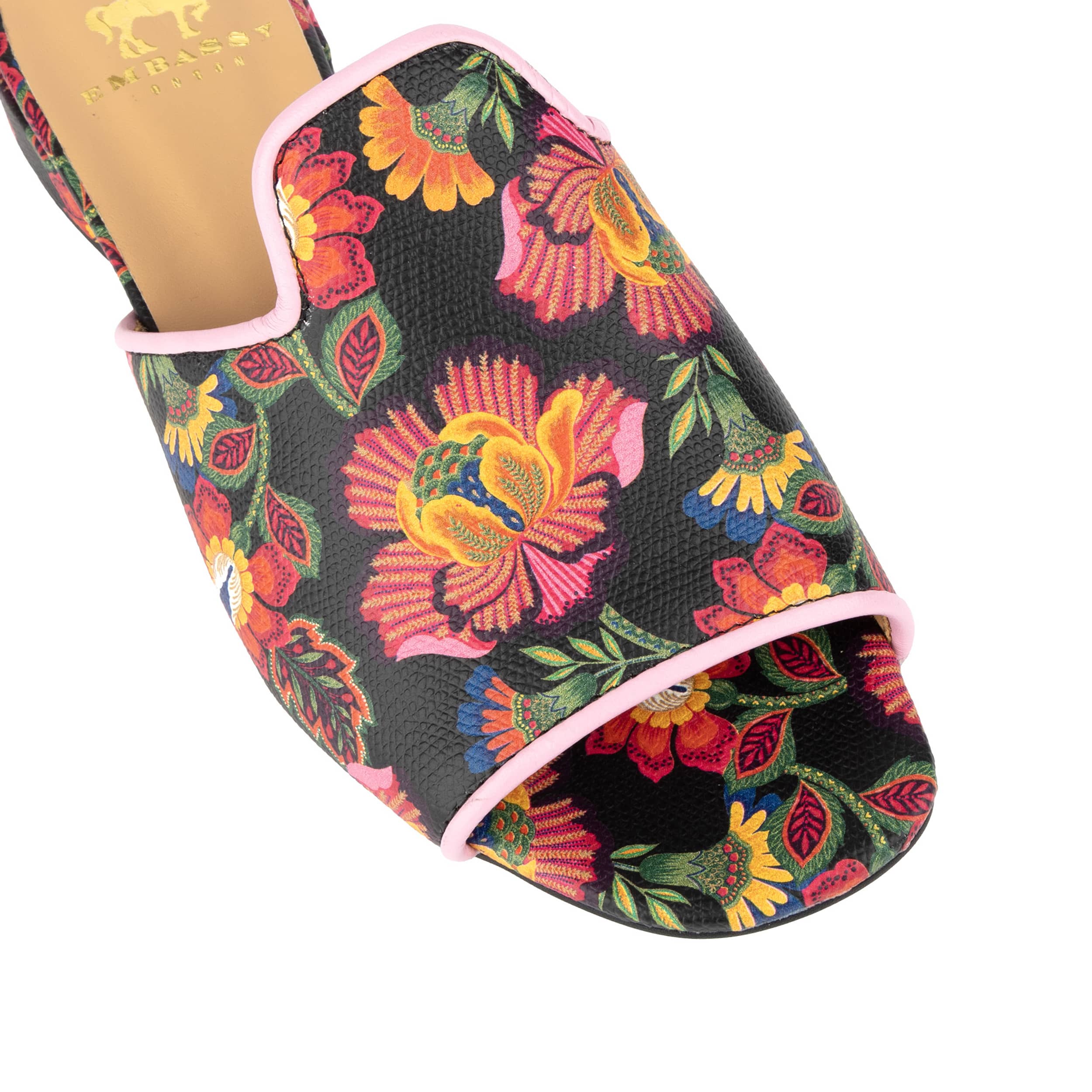 South Beach - Red Flowers - Women's fully leather lined slip on sandal