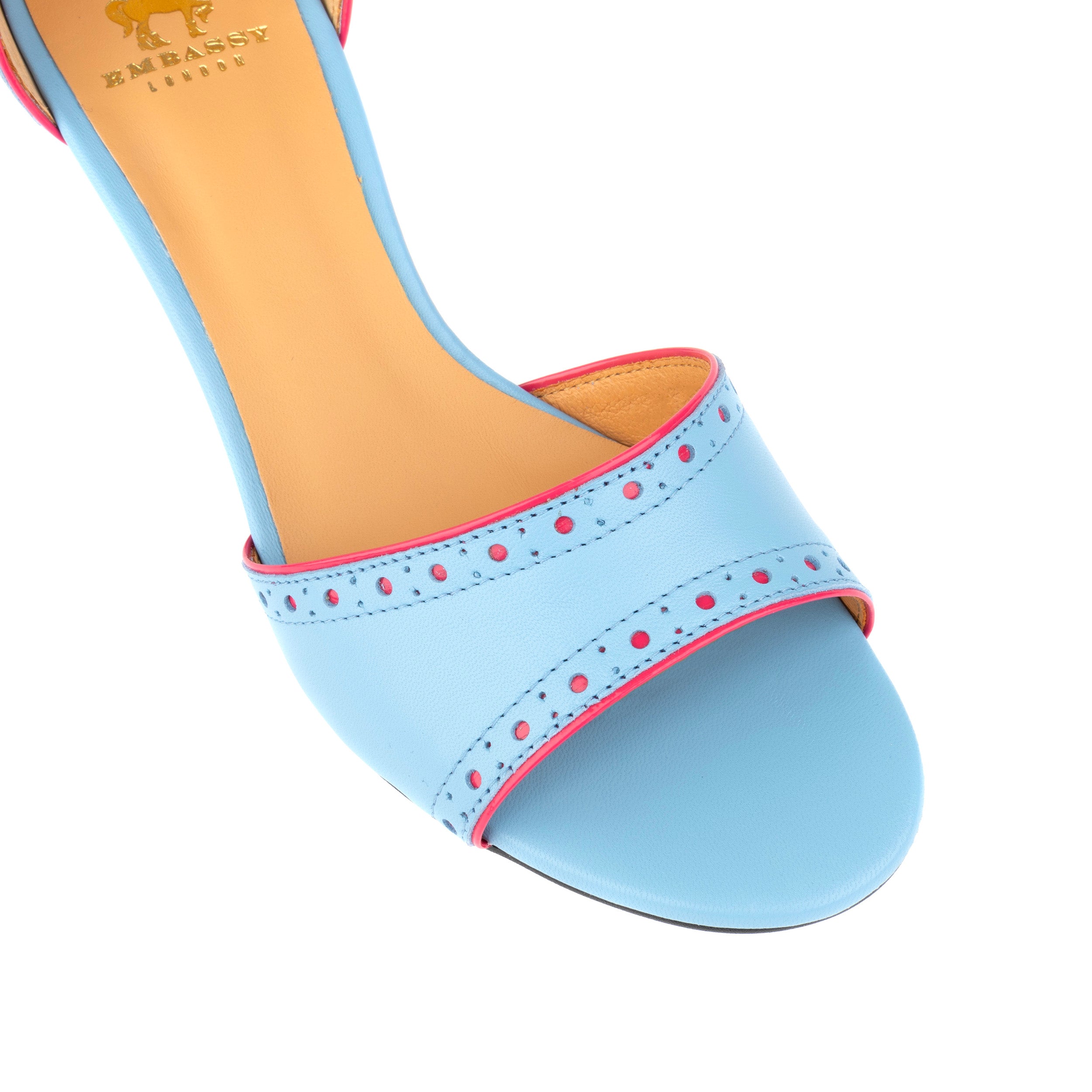 Croupier - Light Blue Pink - Women's 2 inch heel ankle strap leather sandal in sky blue