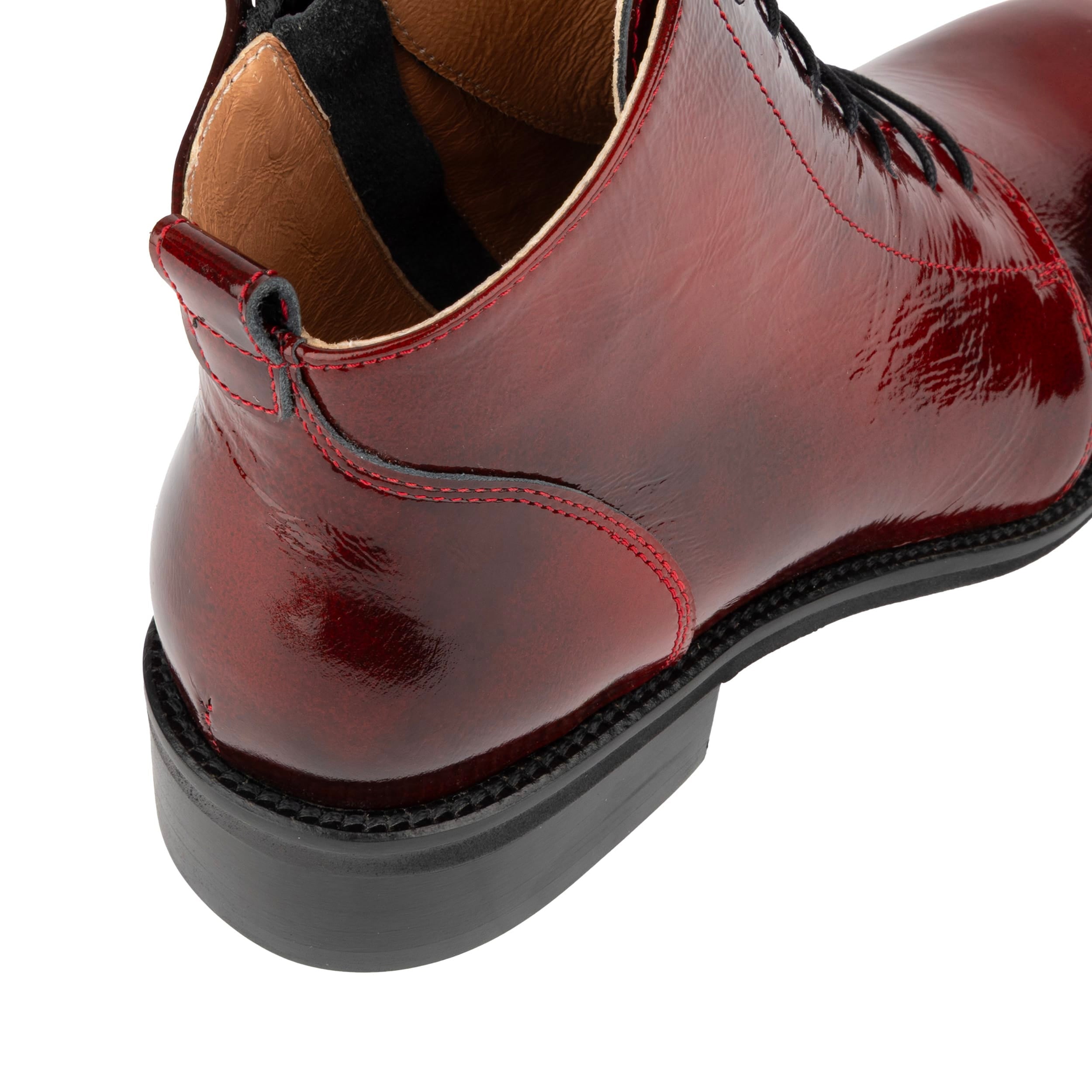 Marcella - Burgundy - Women's Patent Leather Lace-Up Ankle Boots