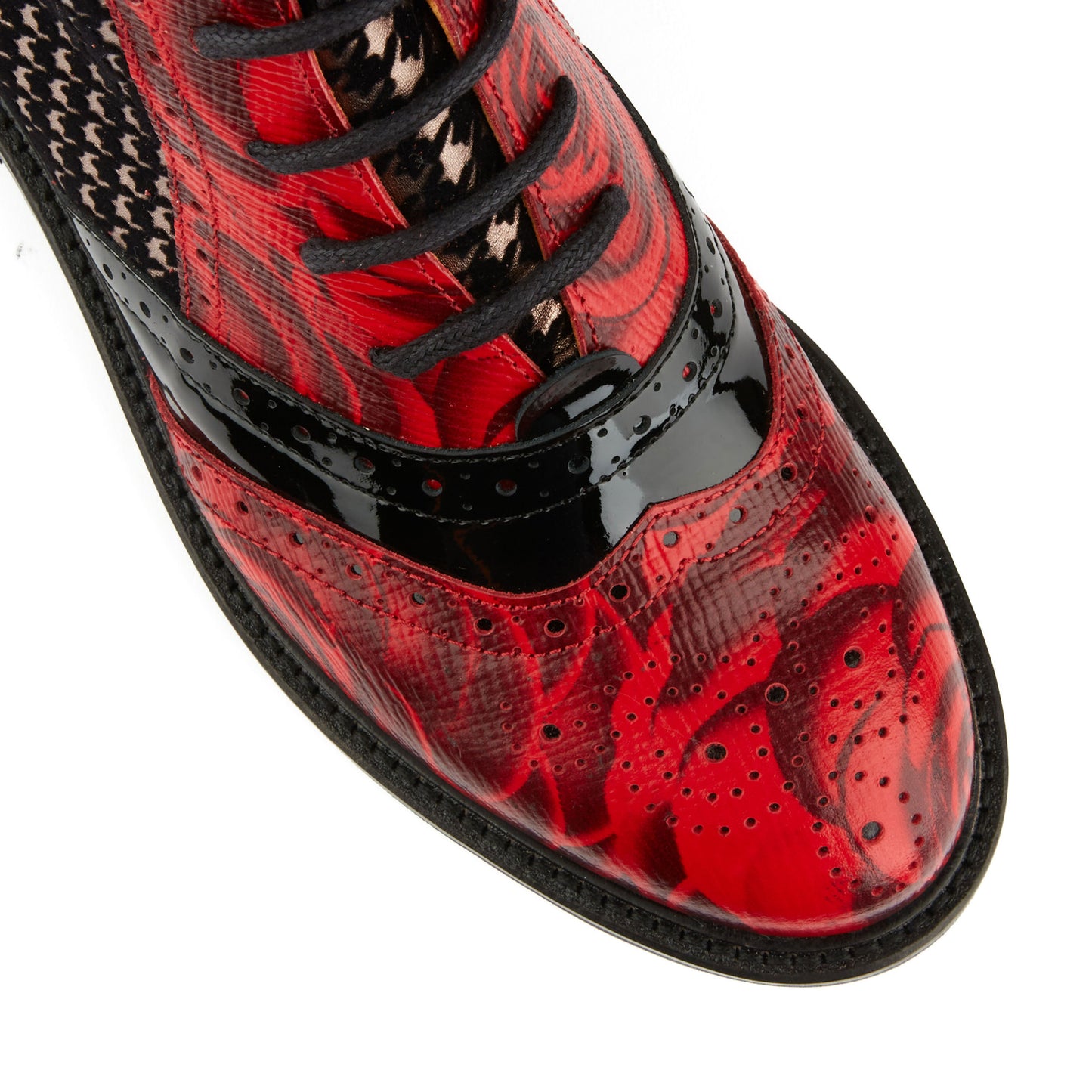 Brick Lane Boots - Red Rose & Houndstooth