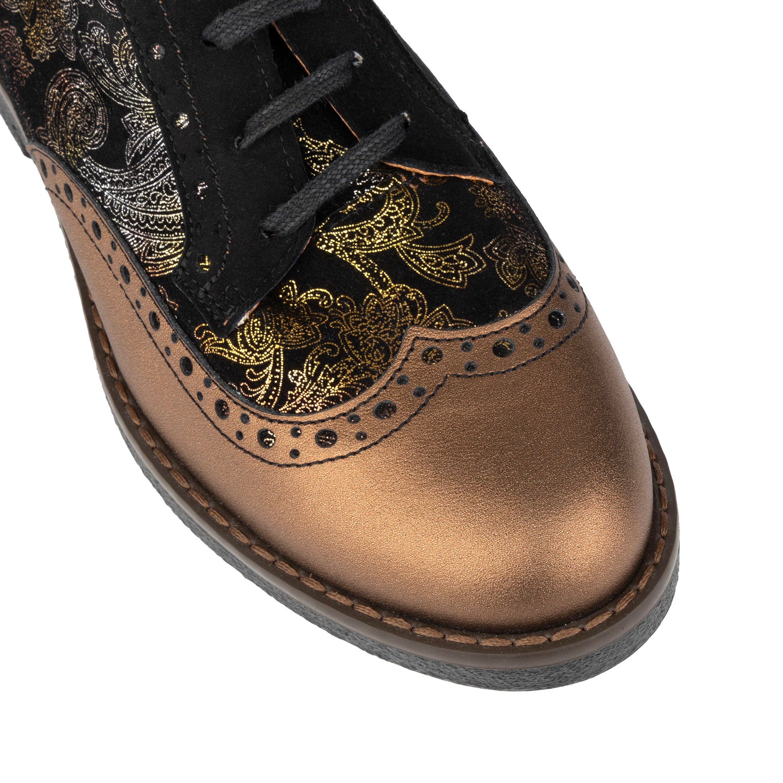The Artist - Bronze & Floral - Women's leather lace-up shoe with brogue detailing