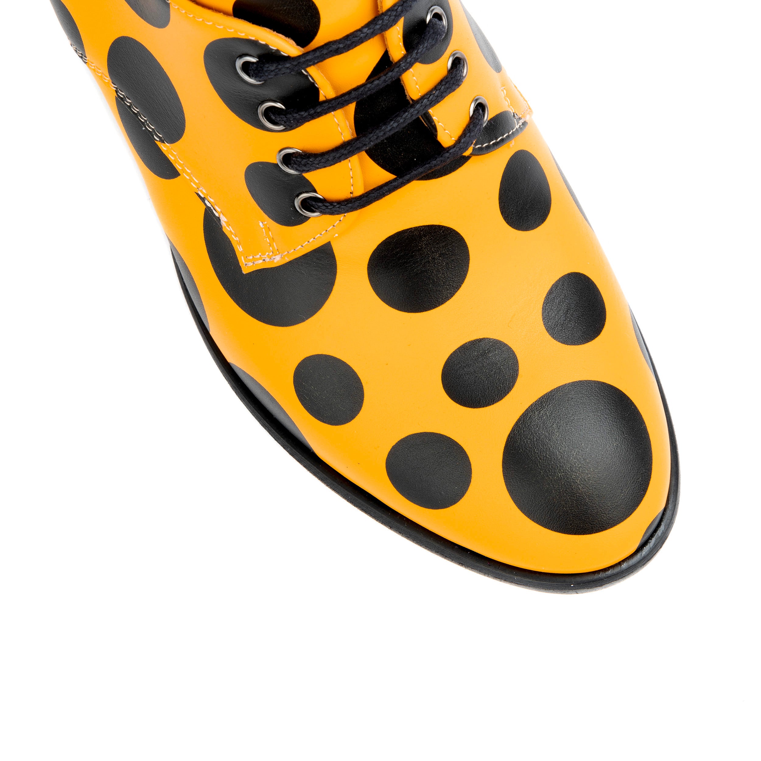 Roulette - Orange Polka - Women's leather oxford pump heel in orange & black polka