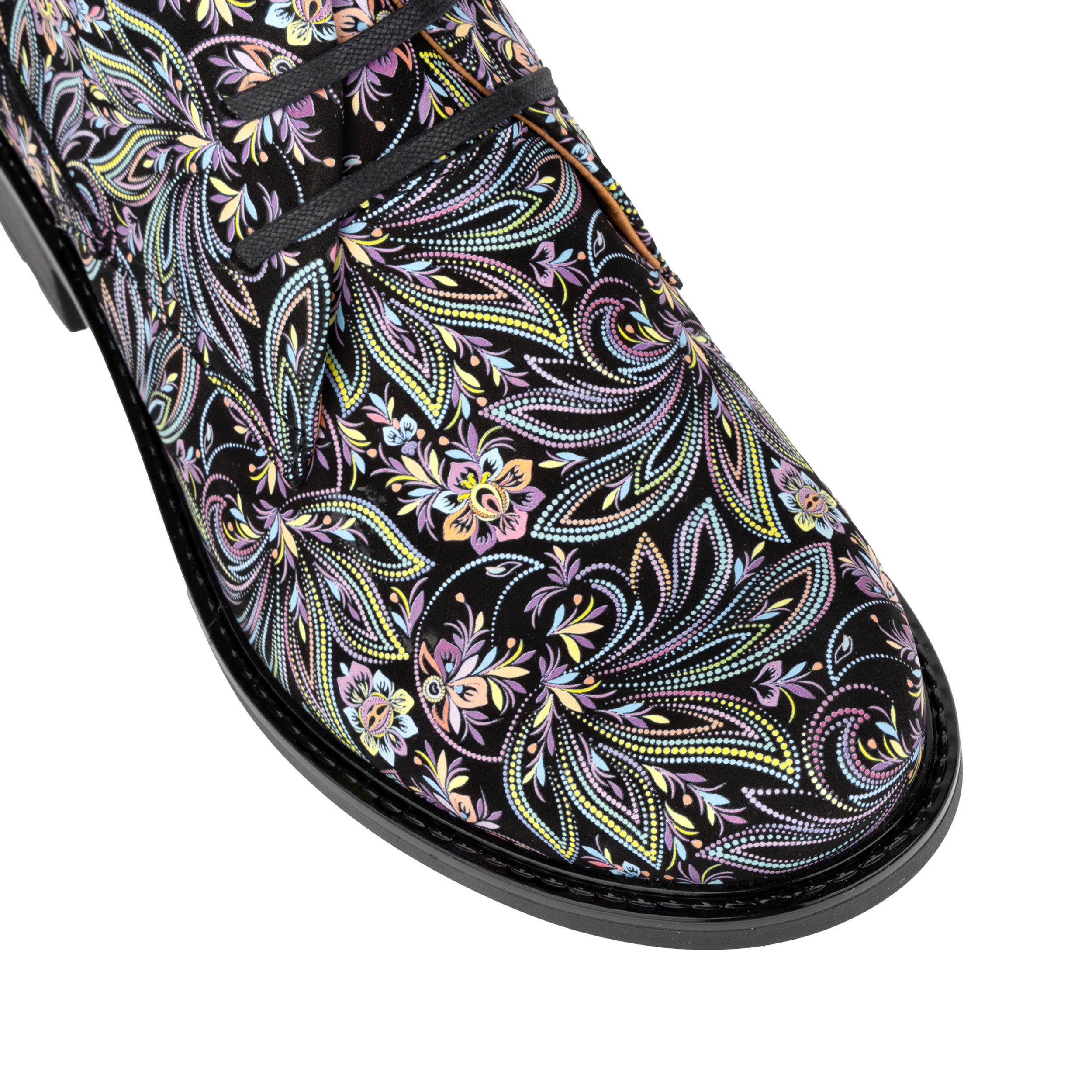 Laviva - Dark Floral - Women's Leather Round Toe Ankle Boot