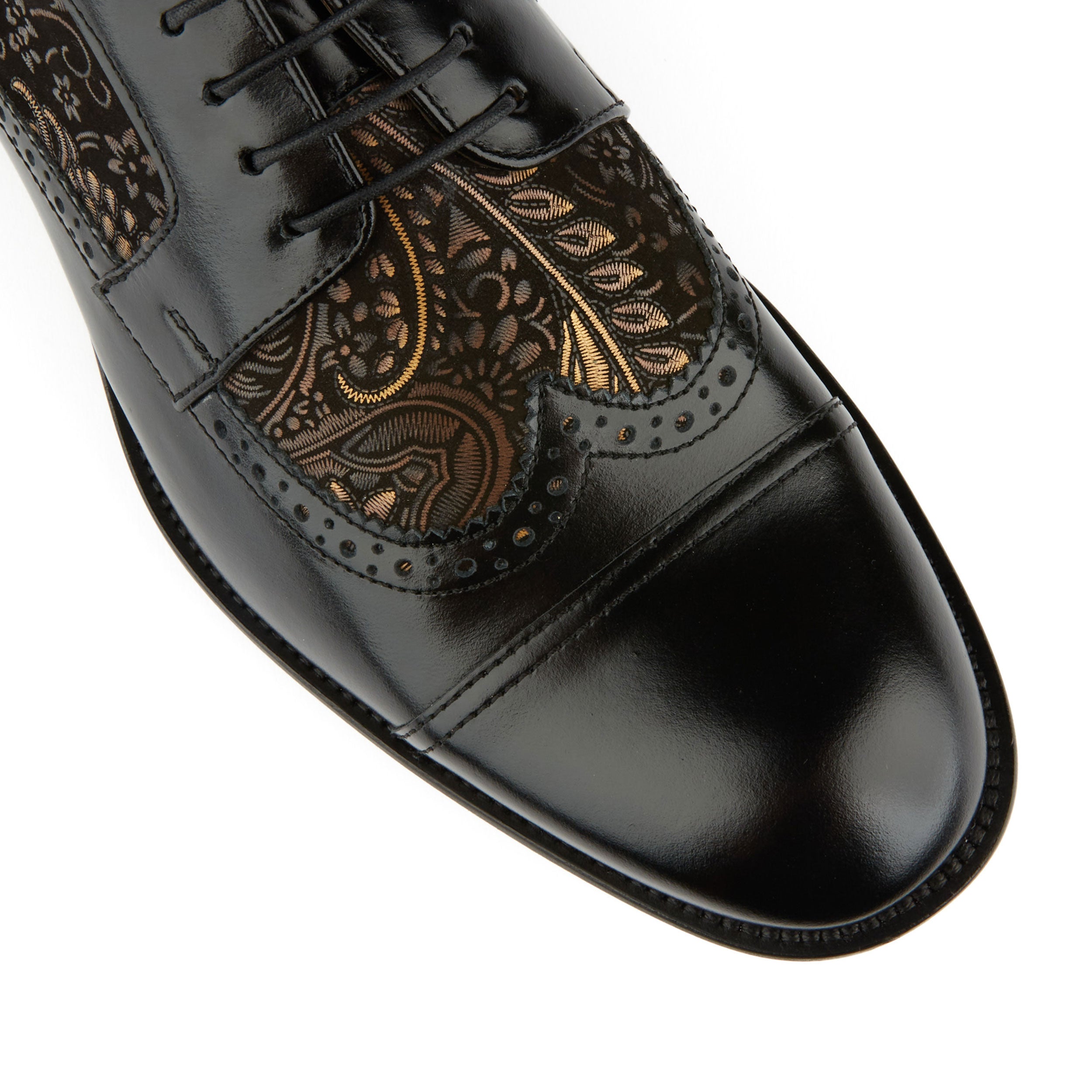 Orlando - Black Gold - Men's toe cap leather dressy lace up with brogue detailing