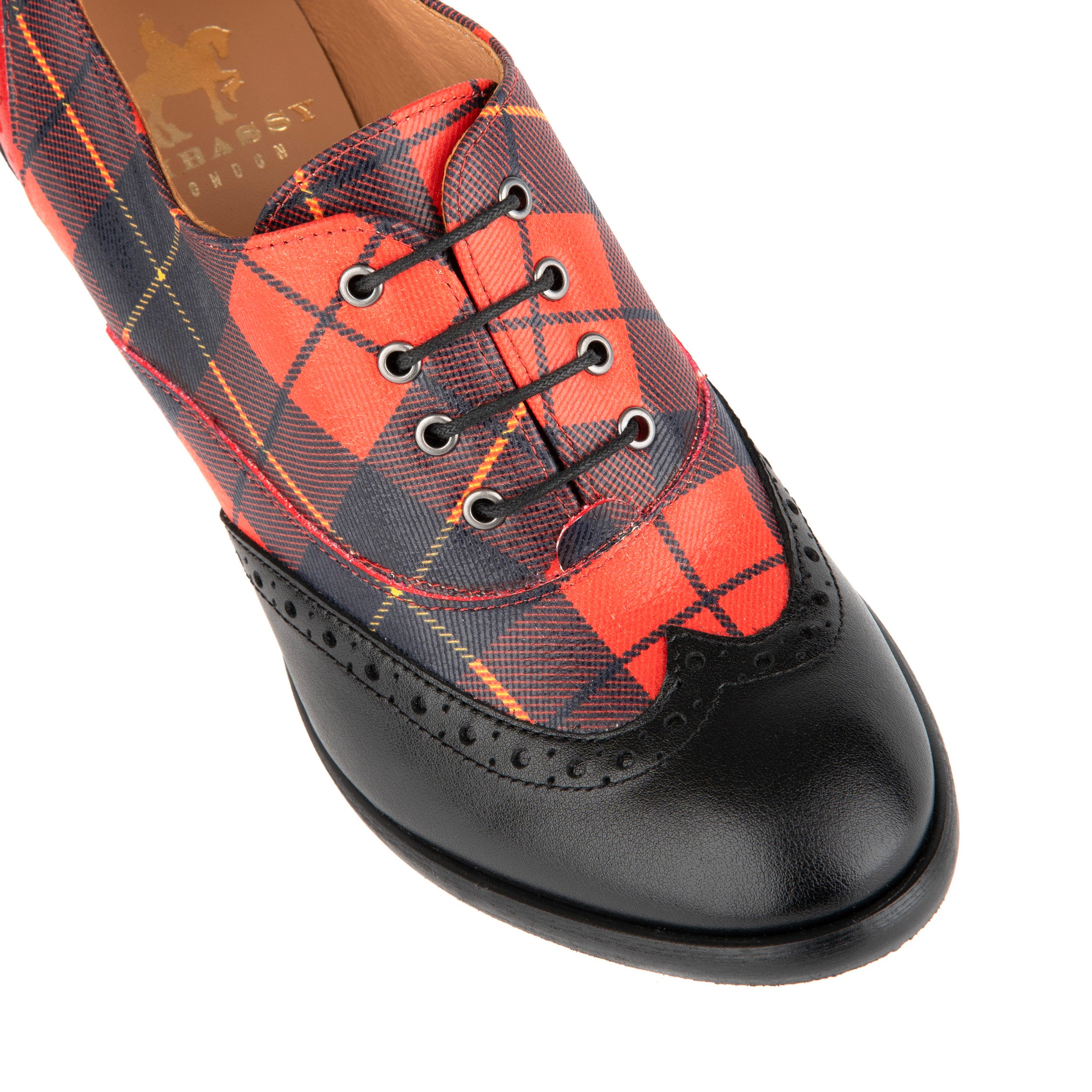 Casino - Red Tartan - Women's tartan pattern leather oxford pump in 3 inch heel