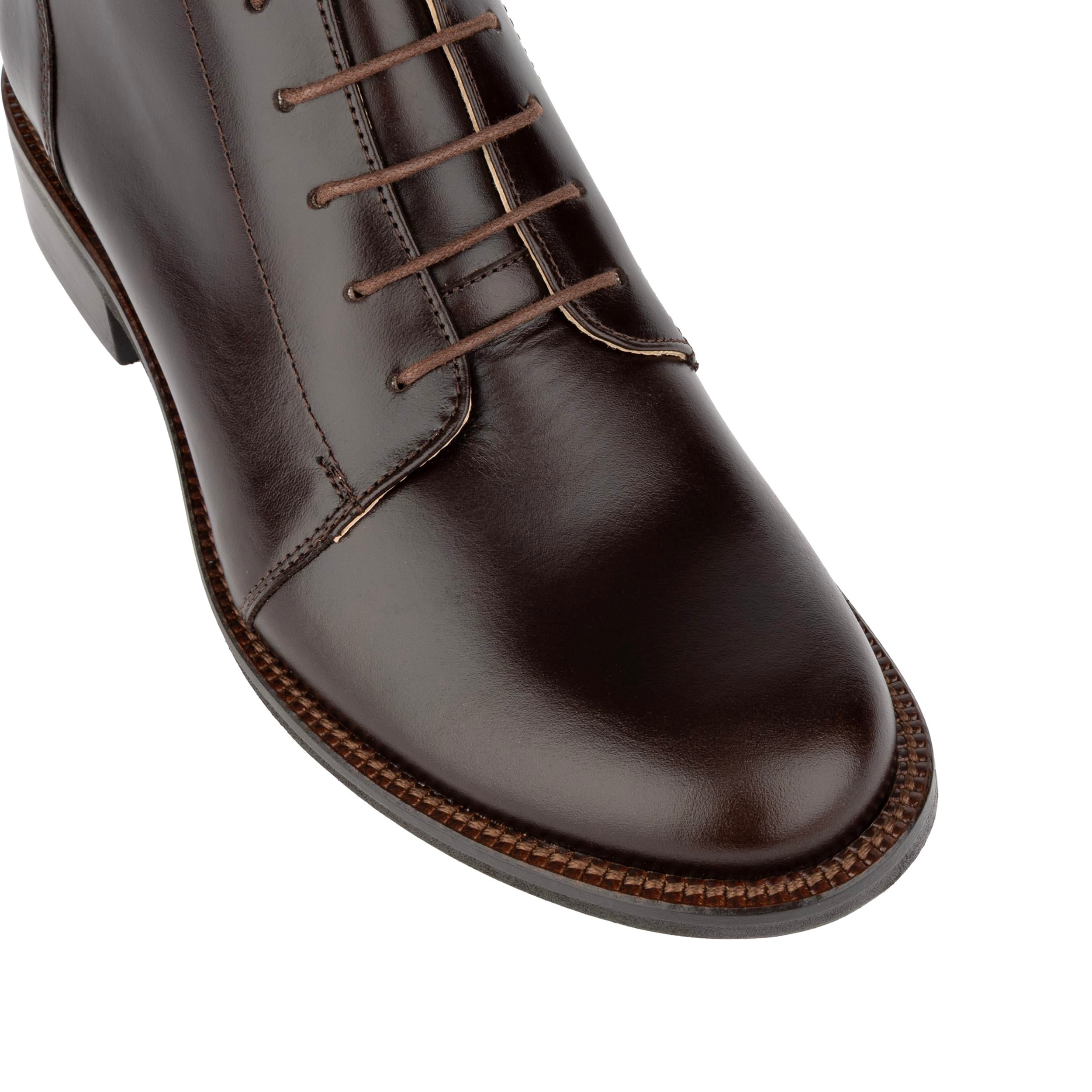 Marcella - Brown - Women's Patent Leather Lace-Up Ankle Boots