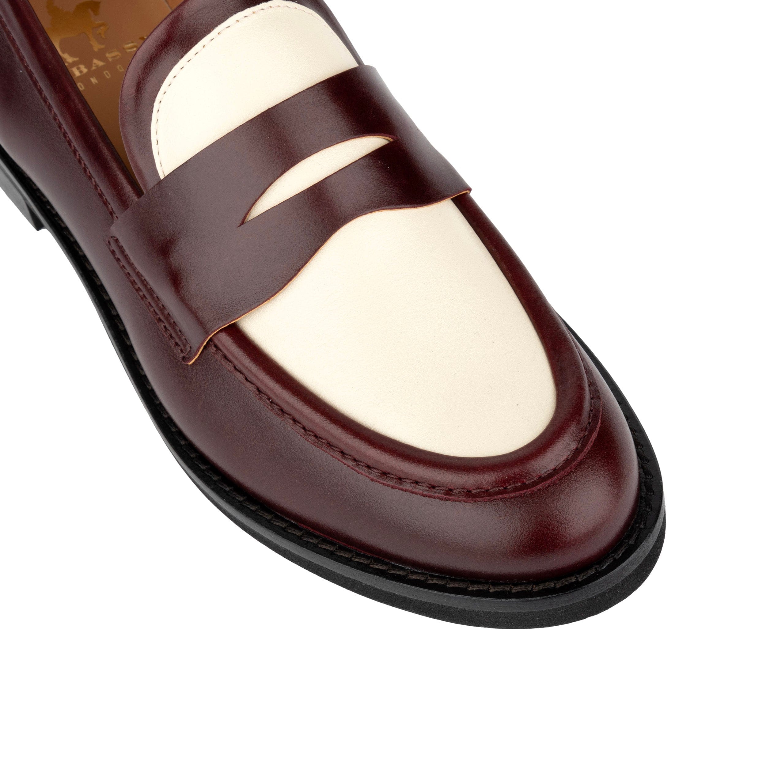 Kay - Burgundy & Cream - Women's leather dressy almond toe loafer in Burgundy & Cream