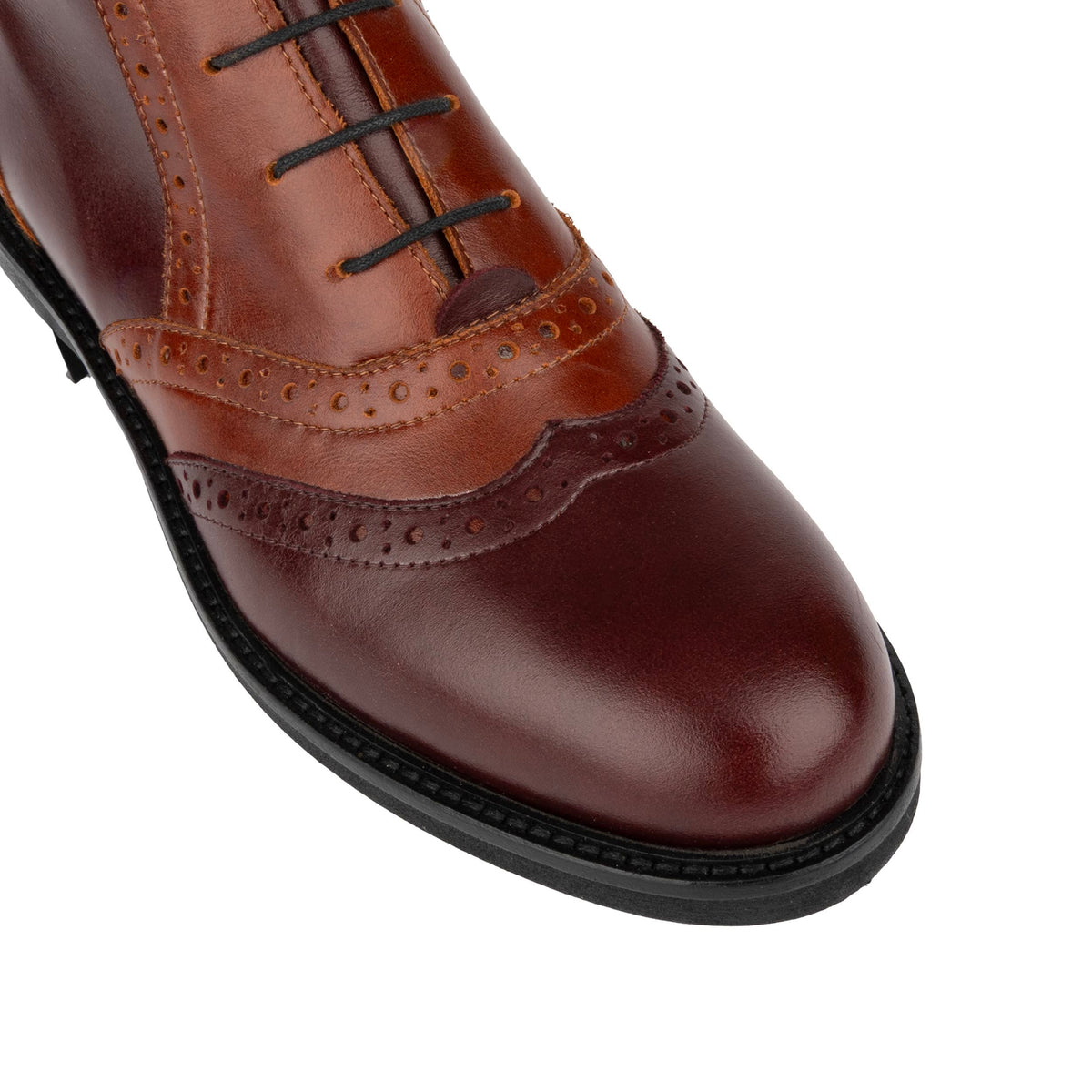 Brick Lane Boots - Brown Mix Women's leather oxford higher ankle boot with brogue detail
