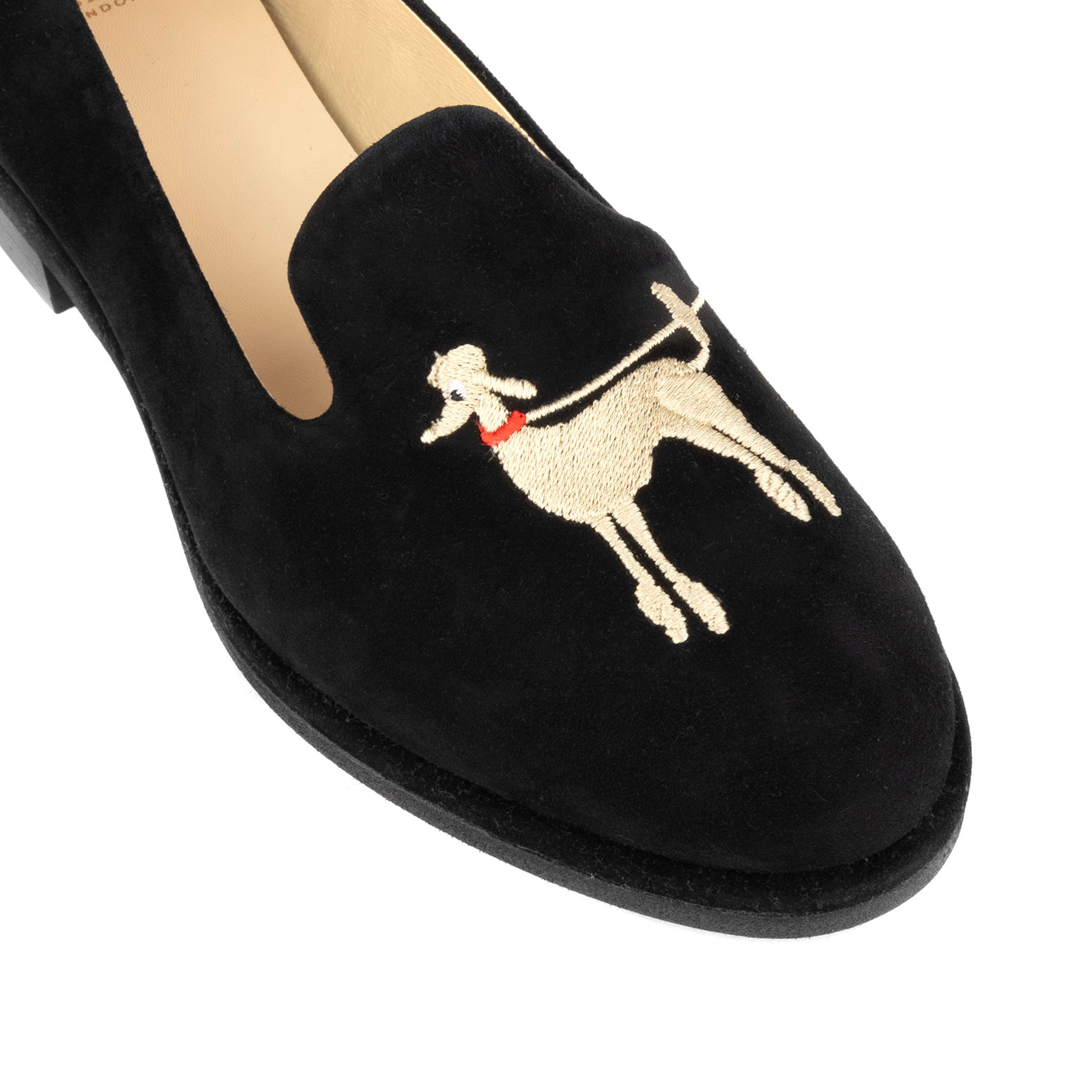 Fetch - Black - Women's round toe poodle embroidered comfy leather loafer