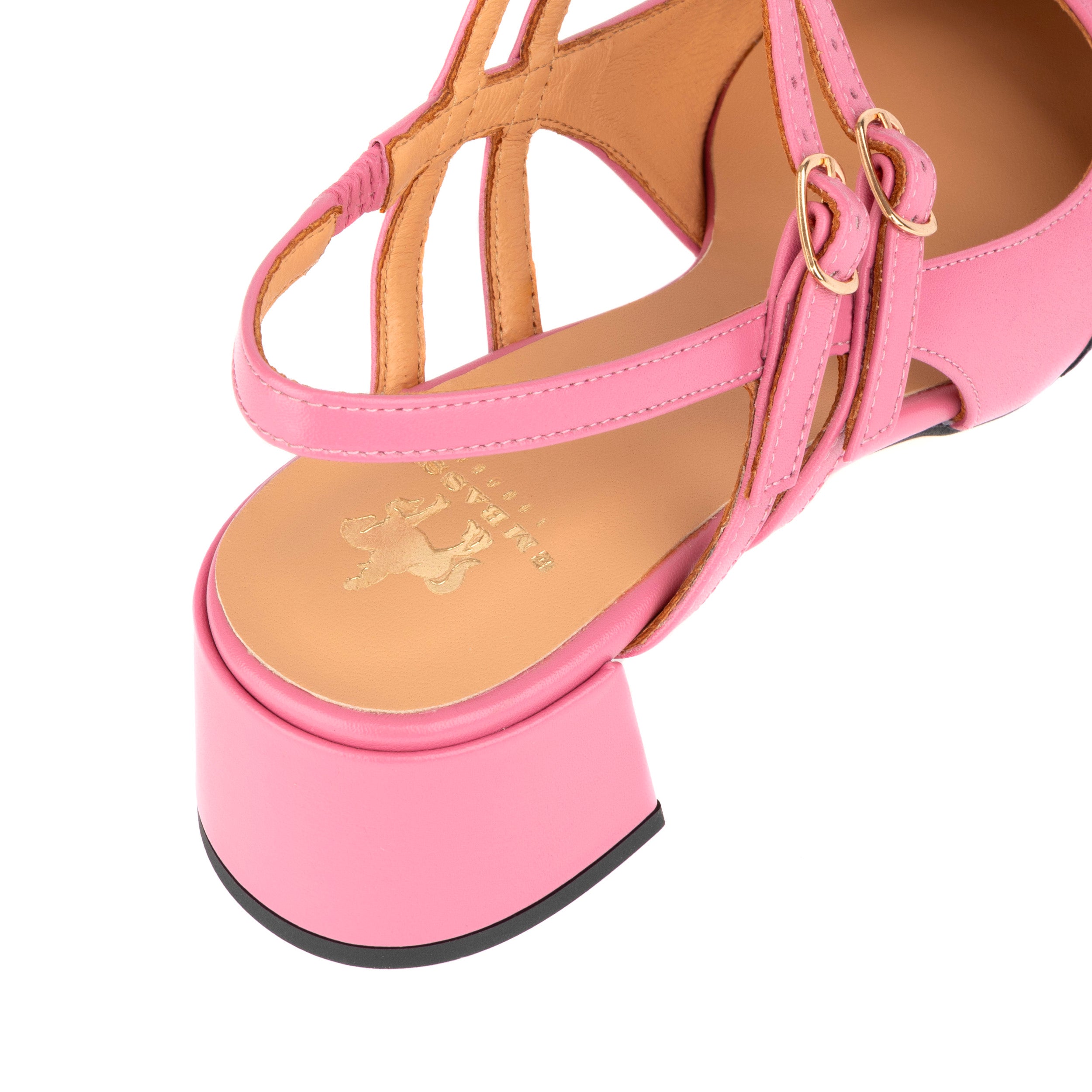 Candy - Pink & Black - Women's square toe block heel slingbacks in pink leather