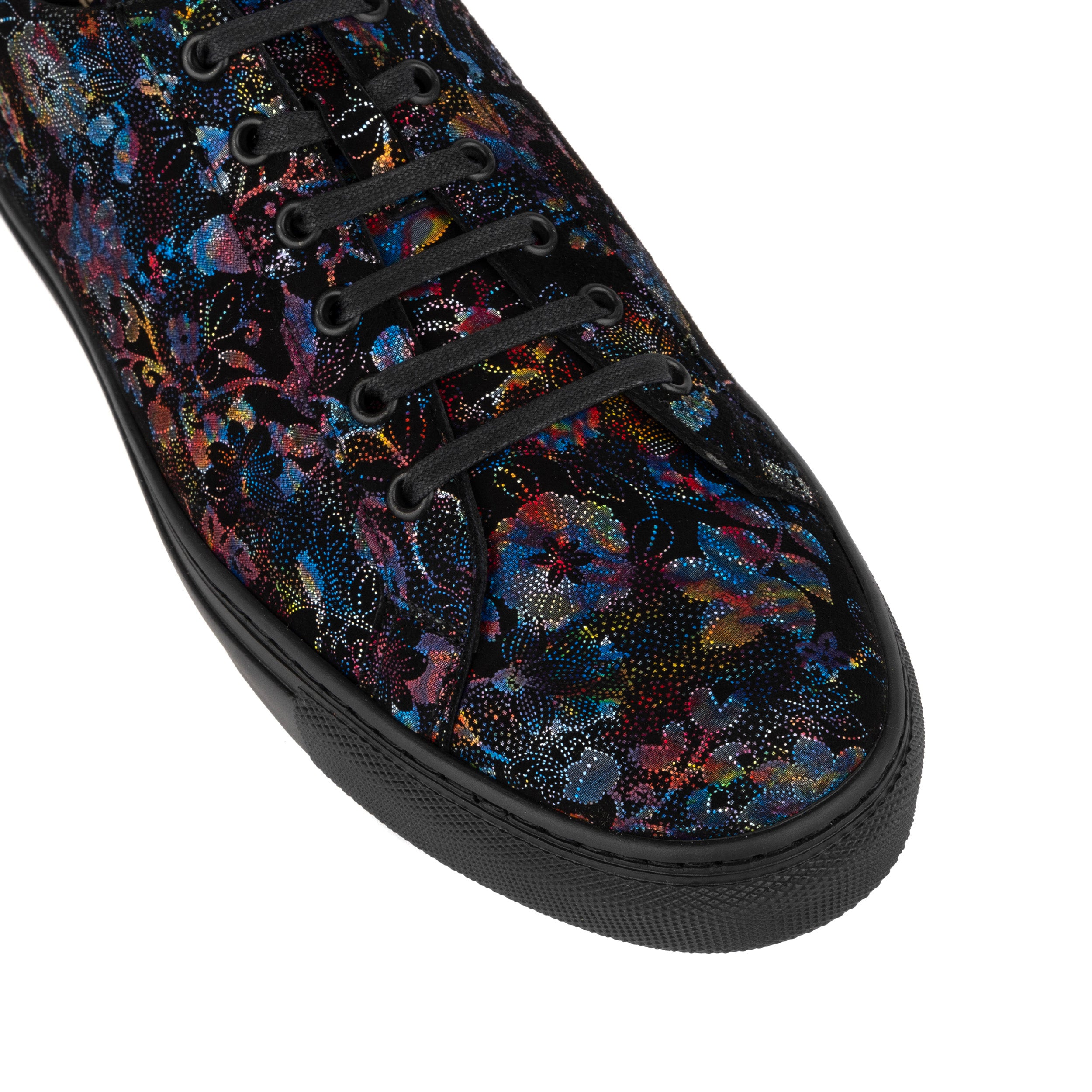 Valencia - Black Flower - Men's nubuck leather rubber soles trainer in black flower