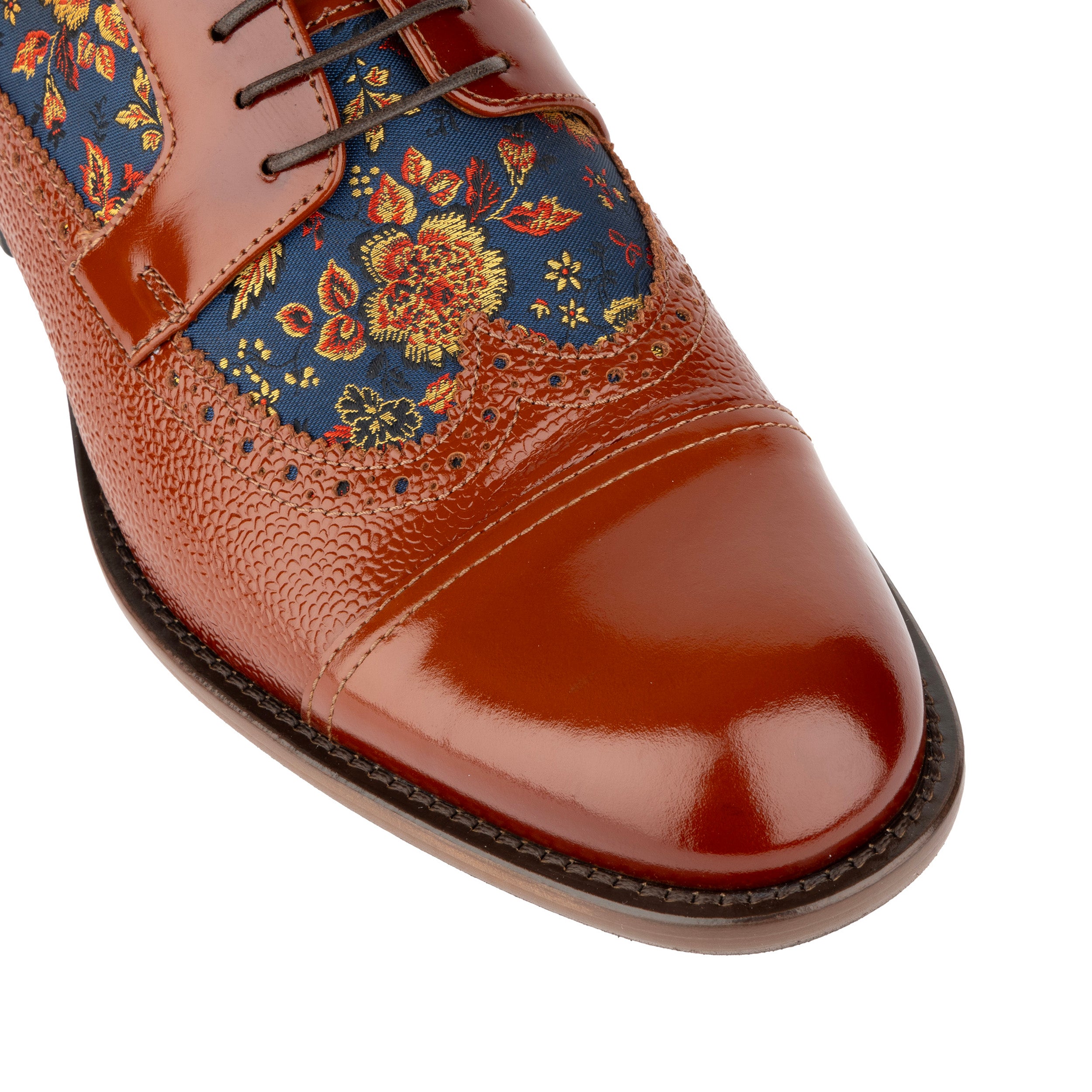 Orlando - Tan & Blue Flowers - Men's leather dress shoe with floral print