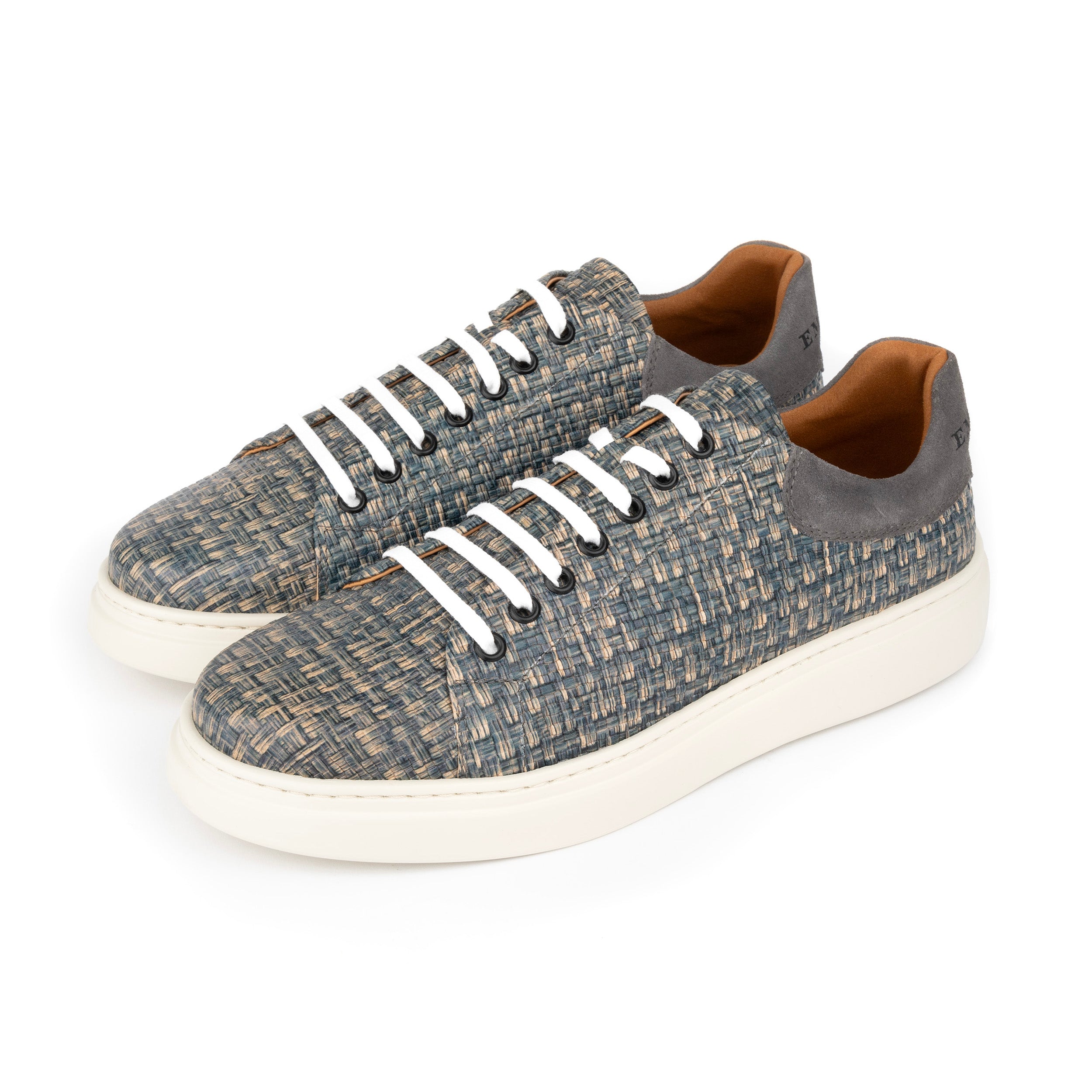 Sun City - Aqua Print - Men's Woven Leather & Suede Trainer