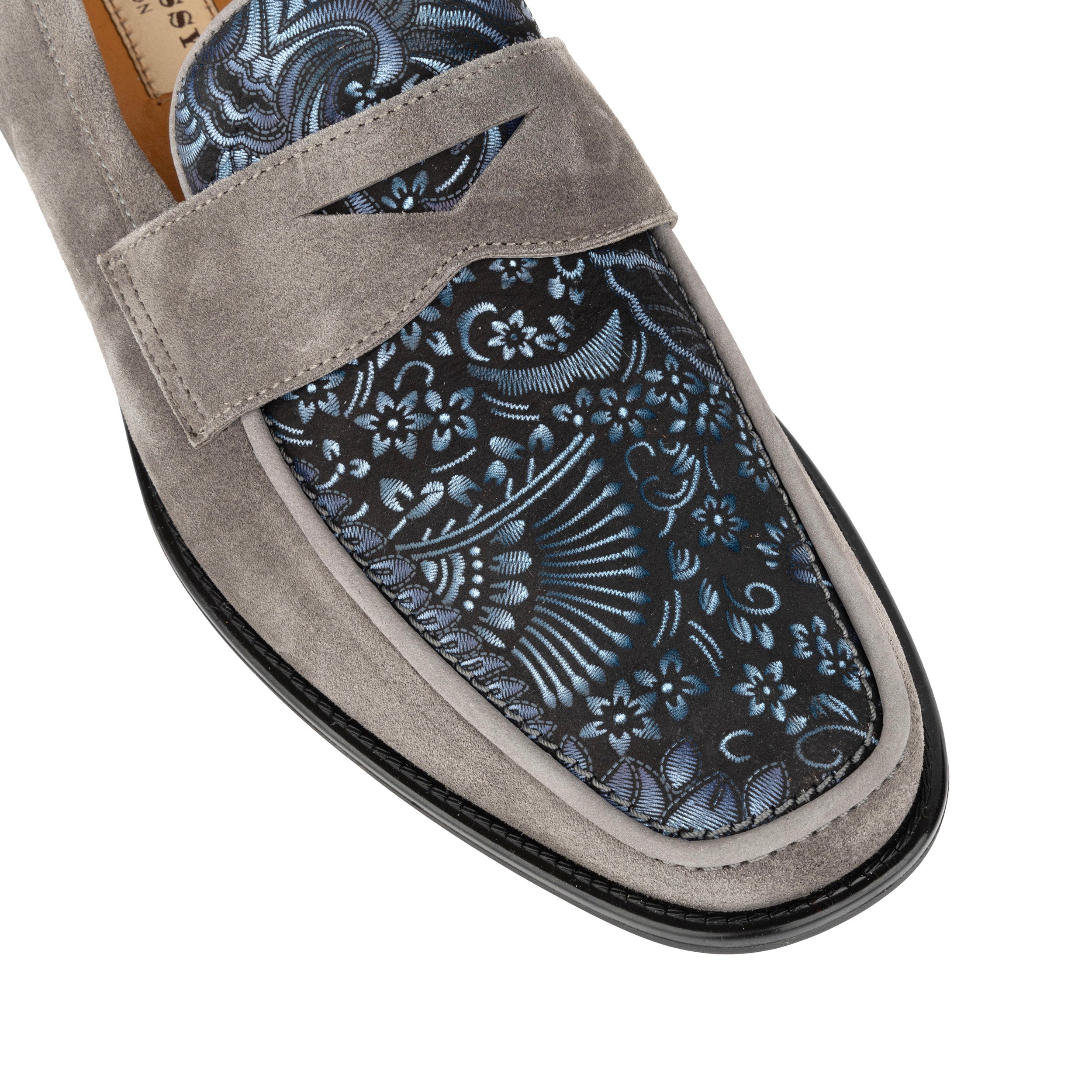 Henry - Light Grey & Paisley - Men's Suede Loafer