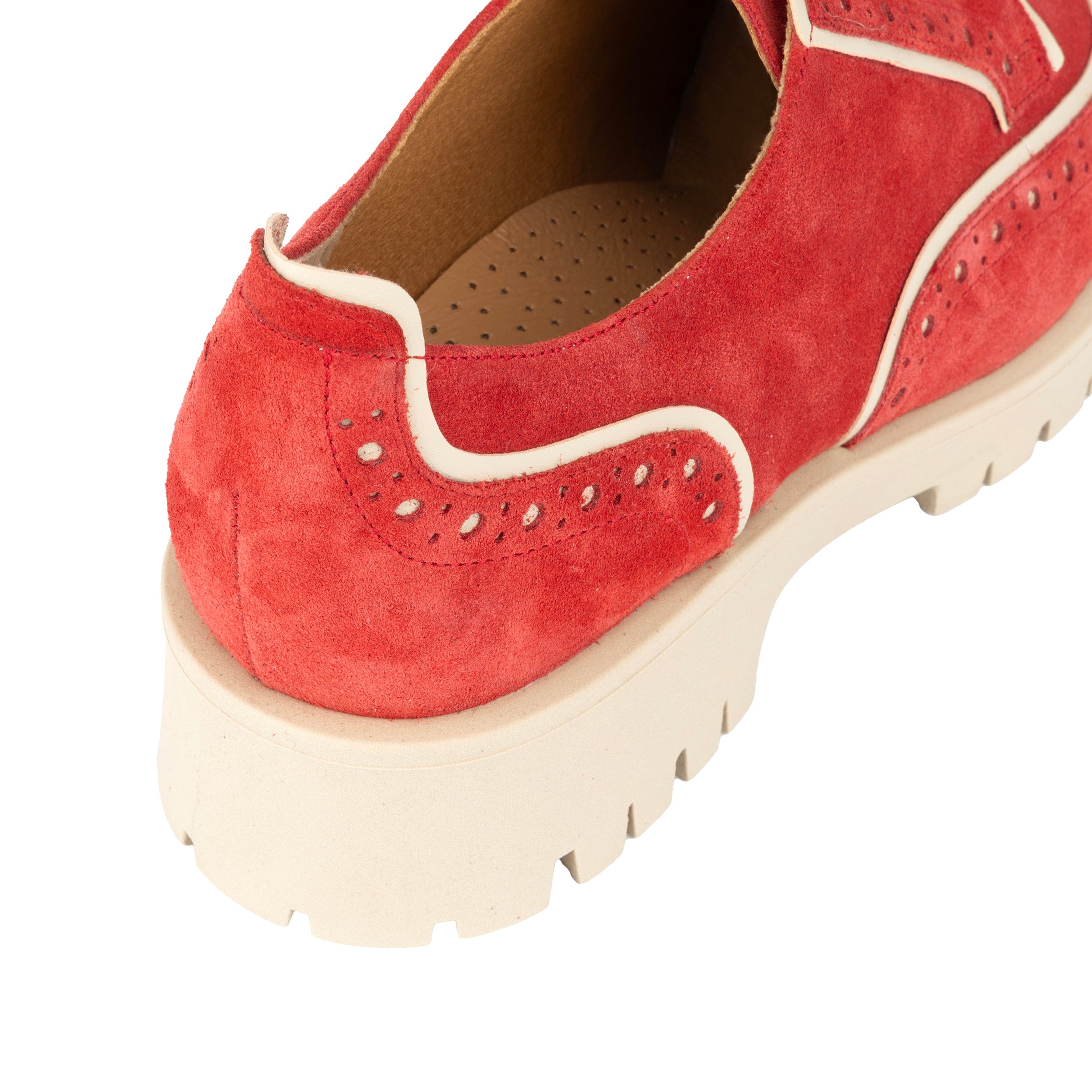 Artisan - Red & Cream - Women's leather lace-up shoe with brogue detailing