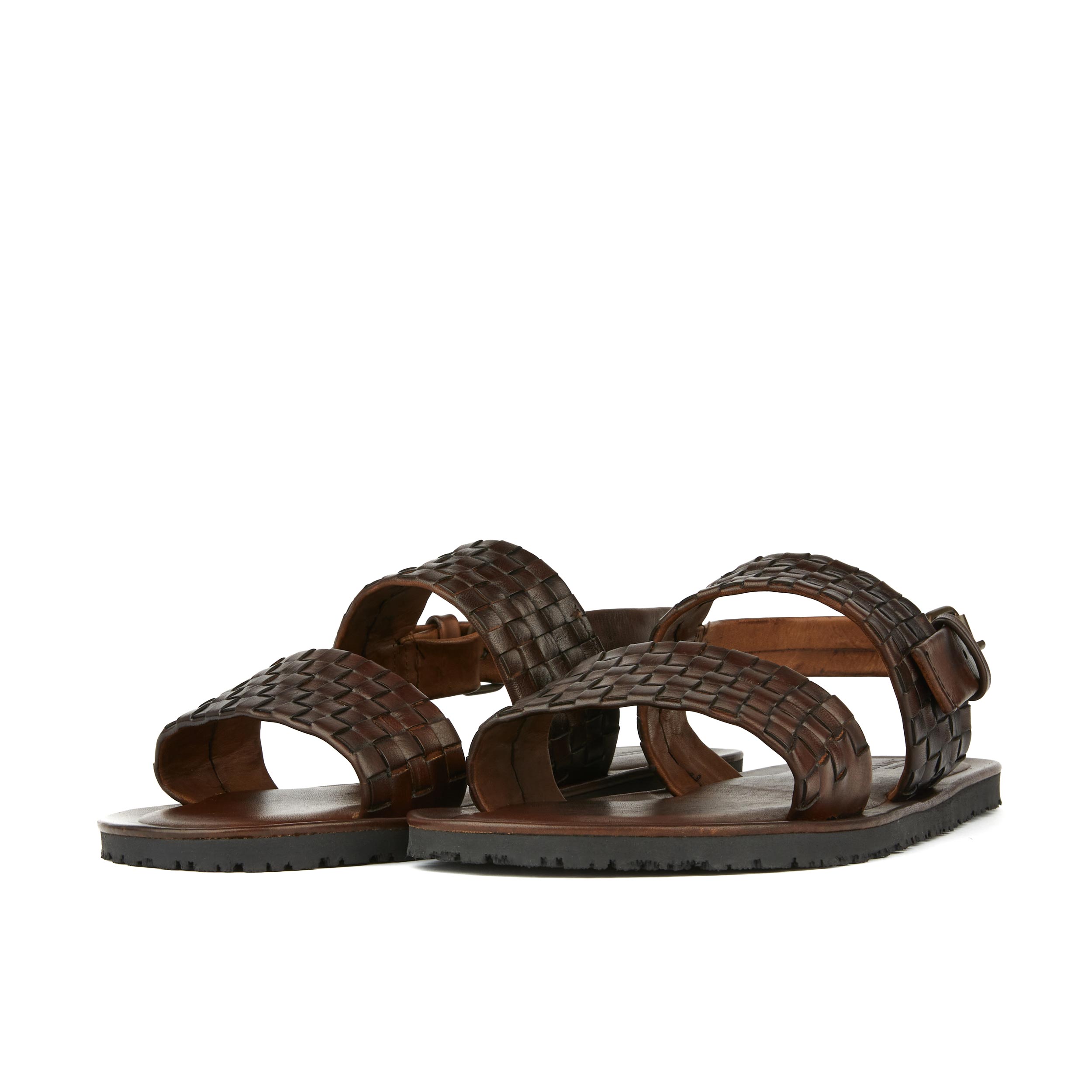 Riviera - Brown - Men's leather sandals with wide woven leather double straps