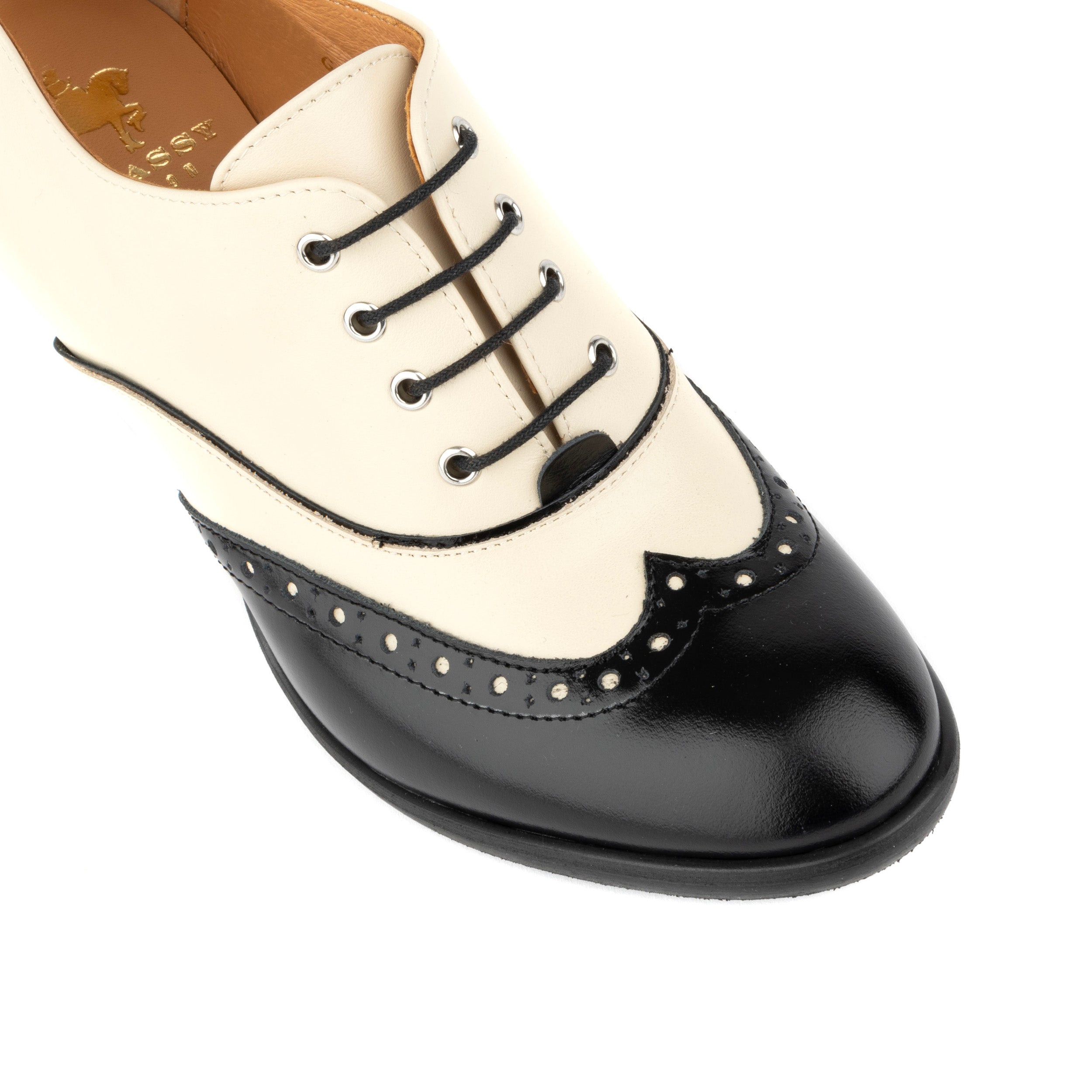 Casino - Black & Cream - Women's black and cream leather oxford pump in 3 inch heel