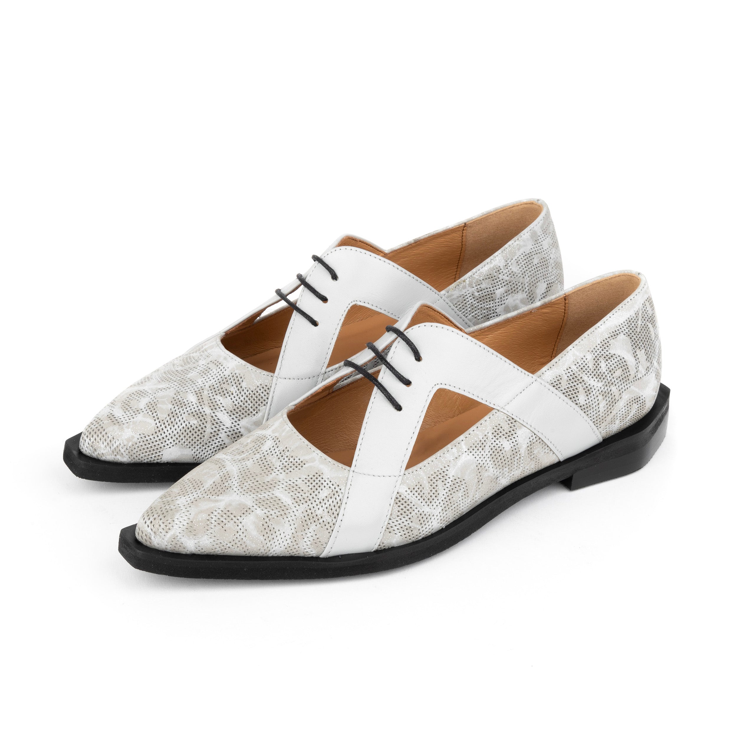 Harlowe - Grey - Women's cutout leather lace up shoe