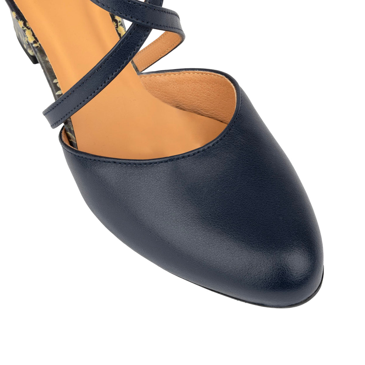 Dannii - Navy & Autumn Bloom - Women's 2.4 inch block heel closed toe leather sandal