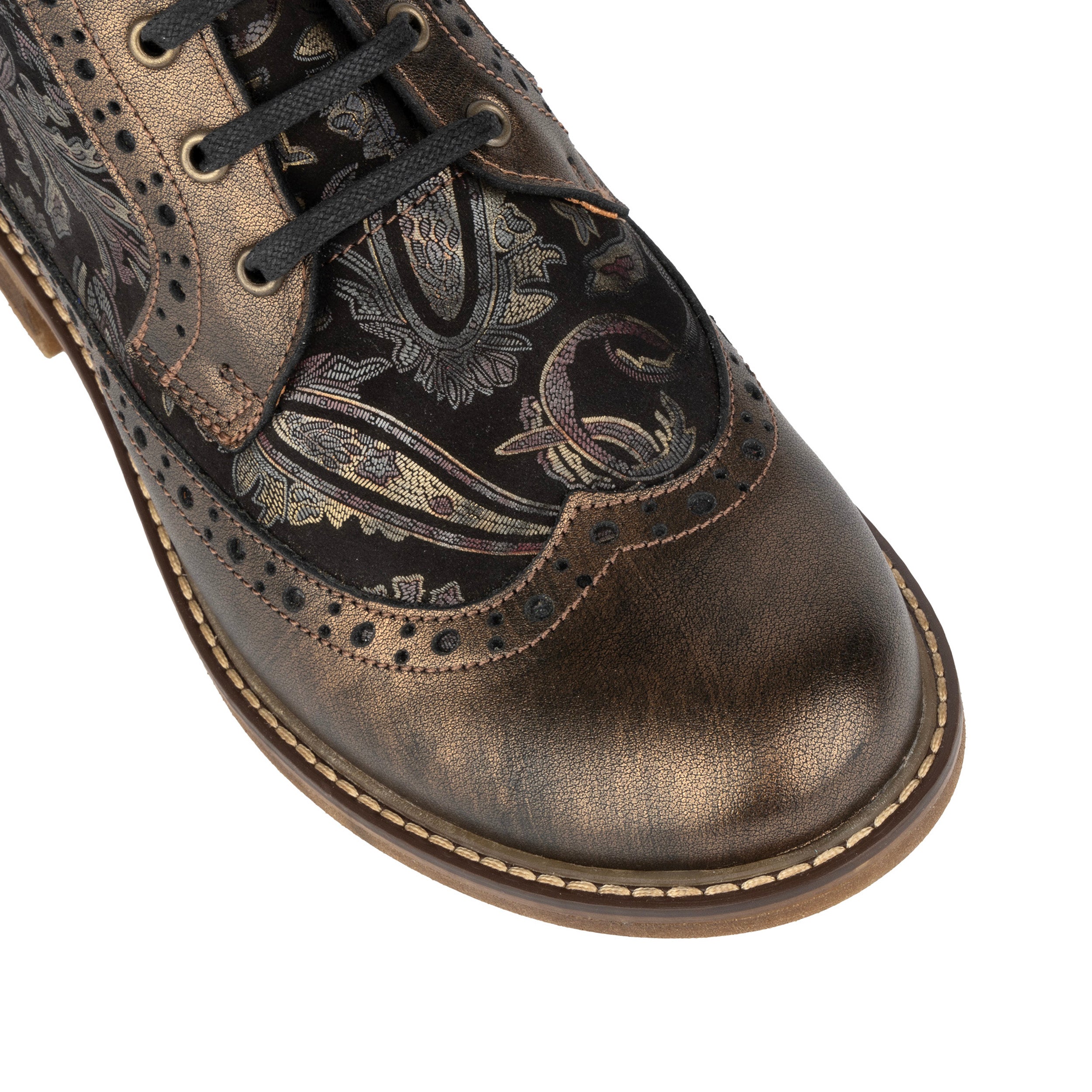 Milliner - Bronze & Floral - Women's leather round toe rubber sole ankle boot in black