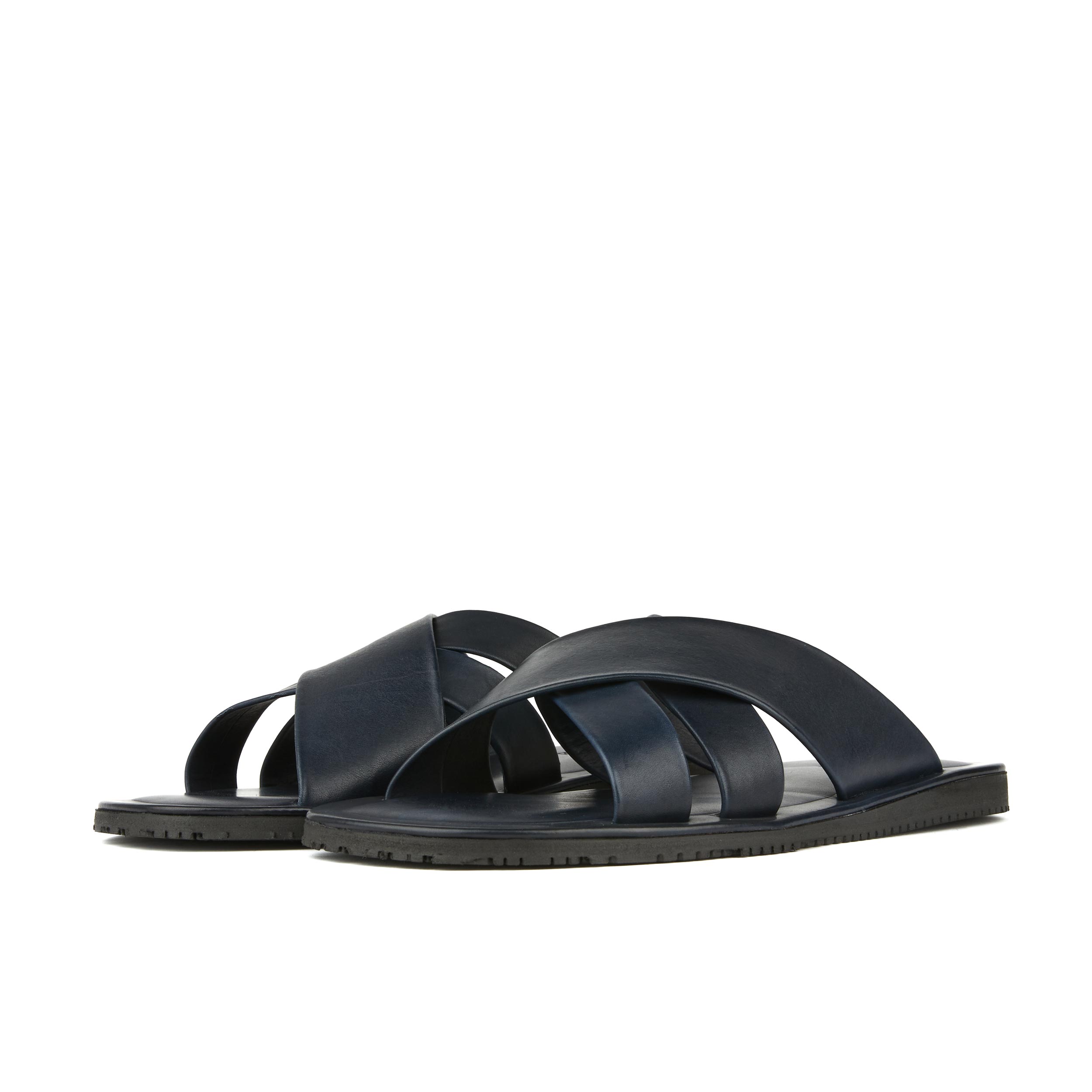 Rio - Navy - Men's crossover straps fully leather lined slide sandal