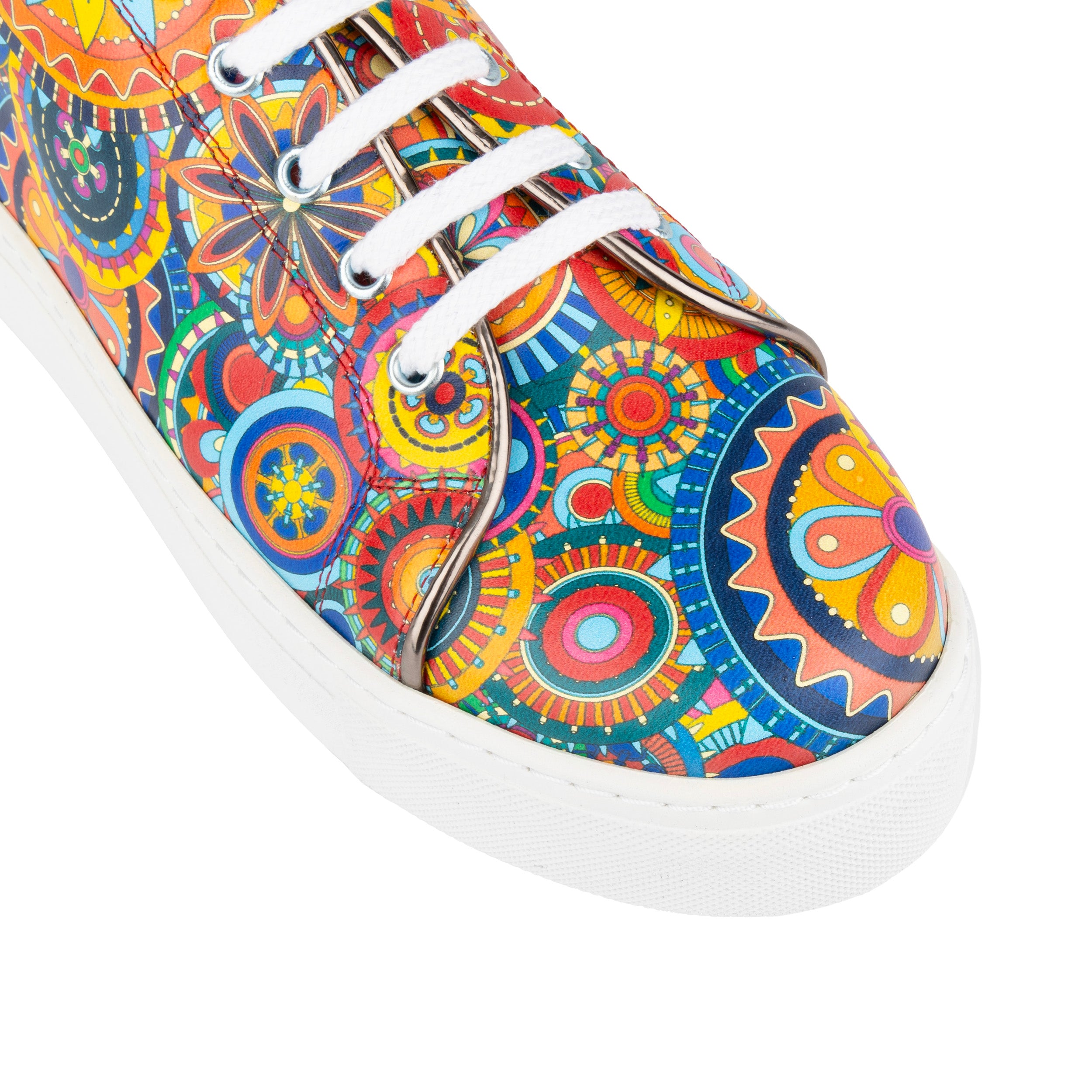 Camila - Silver & Signature Print - Women's chunky sole leather trainer in colourful print