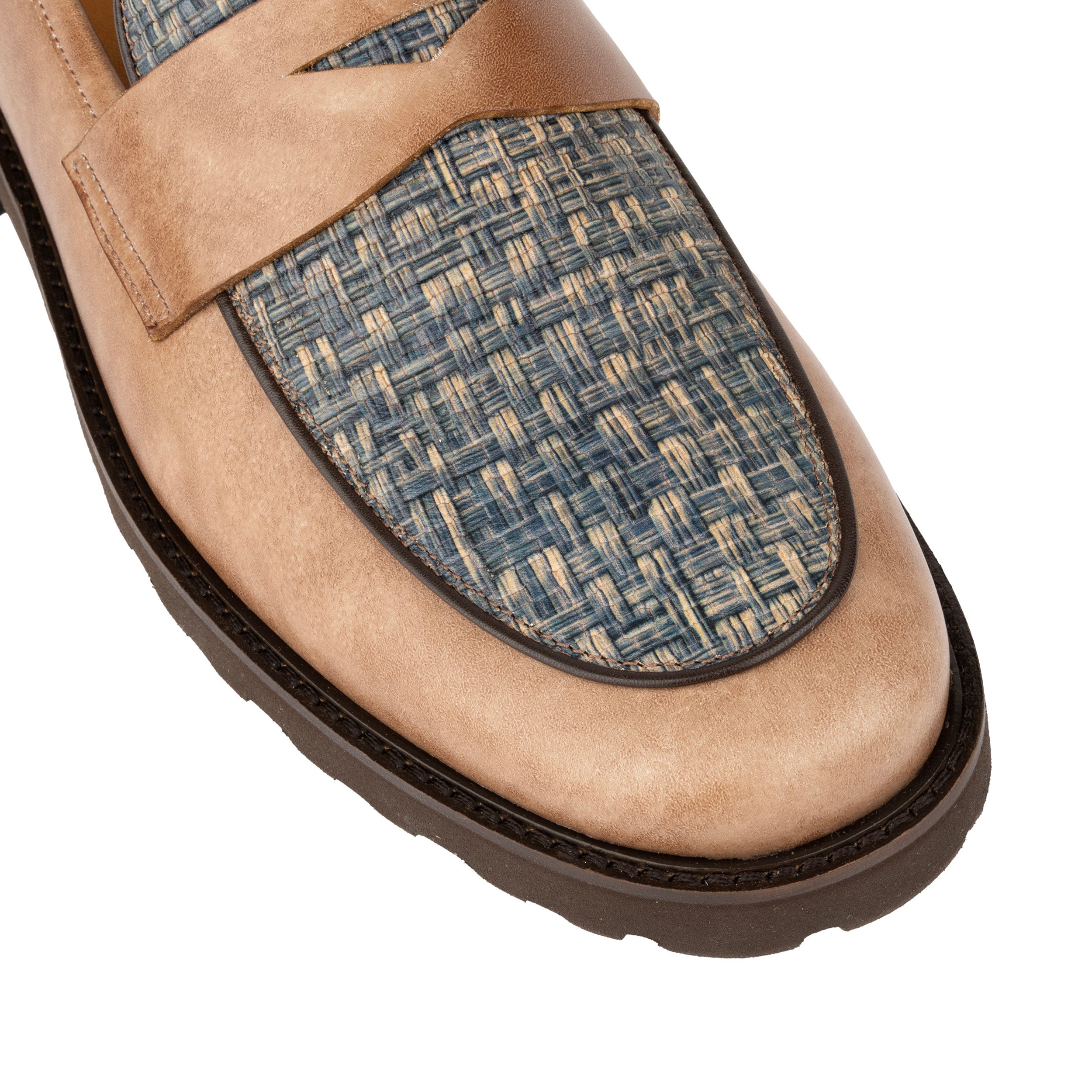 Sunkin - Light Blue & Brown - Men's leather woven slip-on loafer