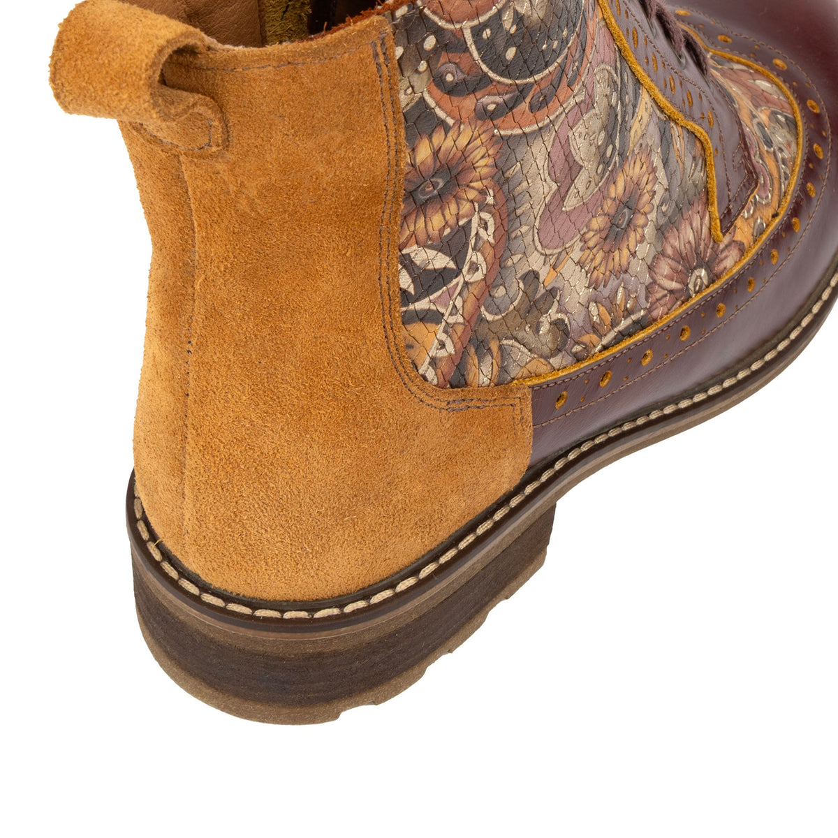 Milliner - Brown & Bronze Gold Flowers - Women's leather round toe rubber sole ankle boot in black