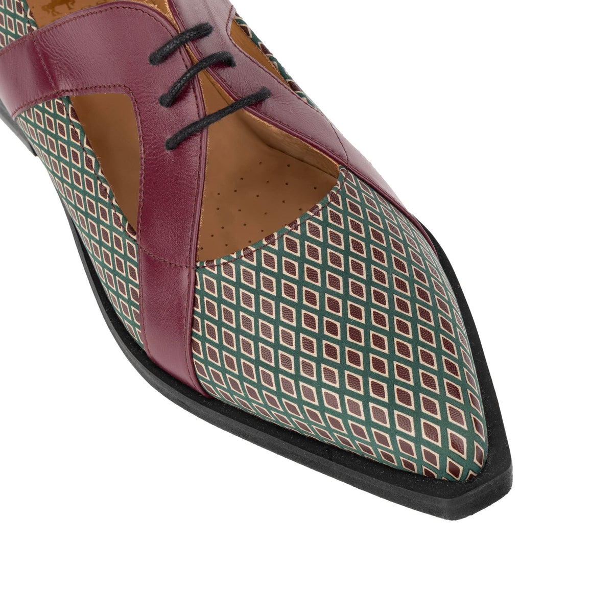 Harlowe - Burgundy & Green Diamond - Women's cutout leather lace up shoe