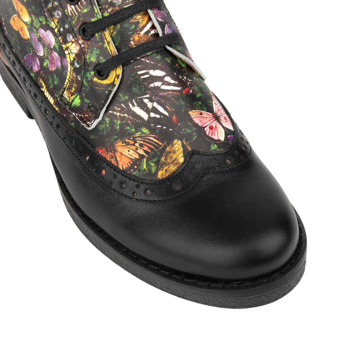 Hatter - Pink & Butterfly - Women's Leather Ankle Lace-up Boot