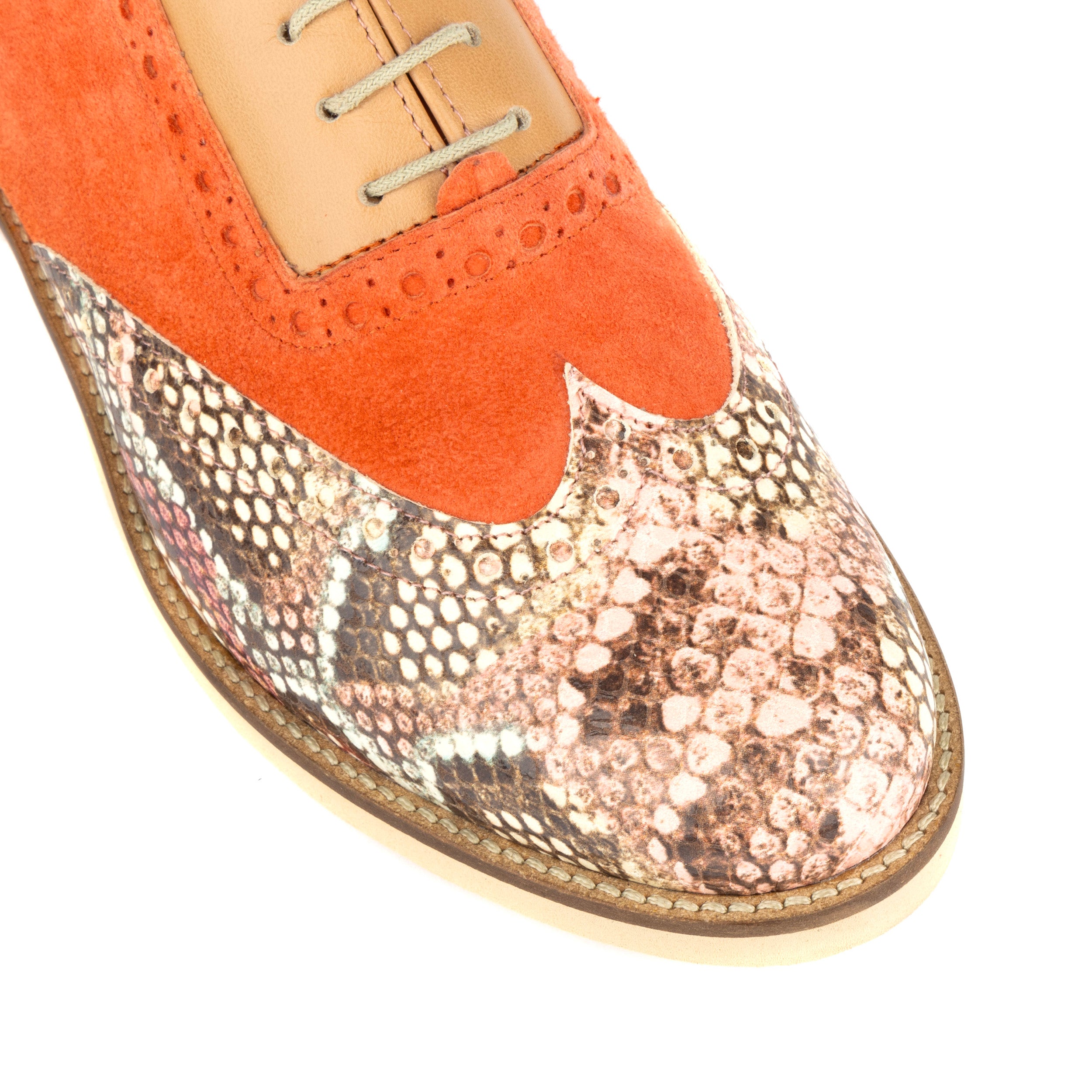 Vivienne - Coral Snake - Women's oxford shoe with coral & snake effect leather combo