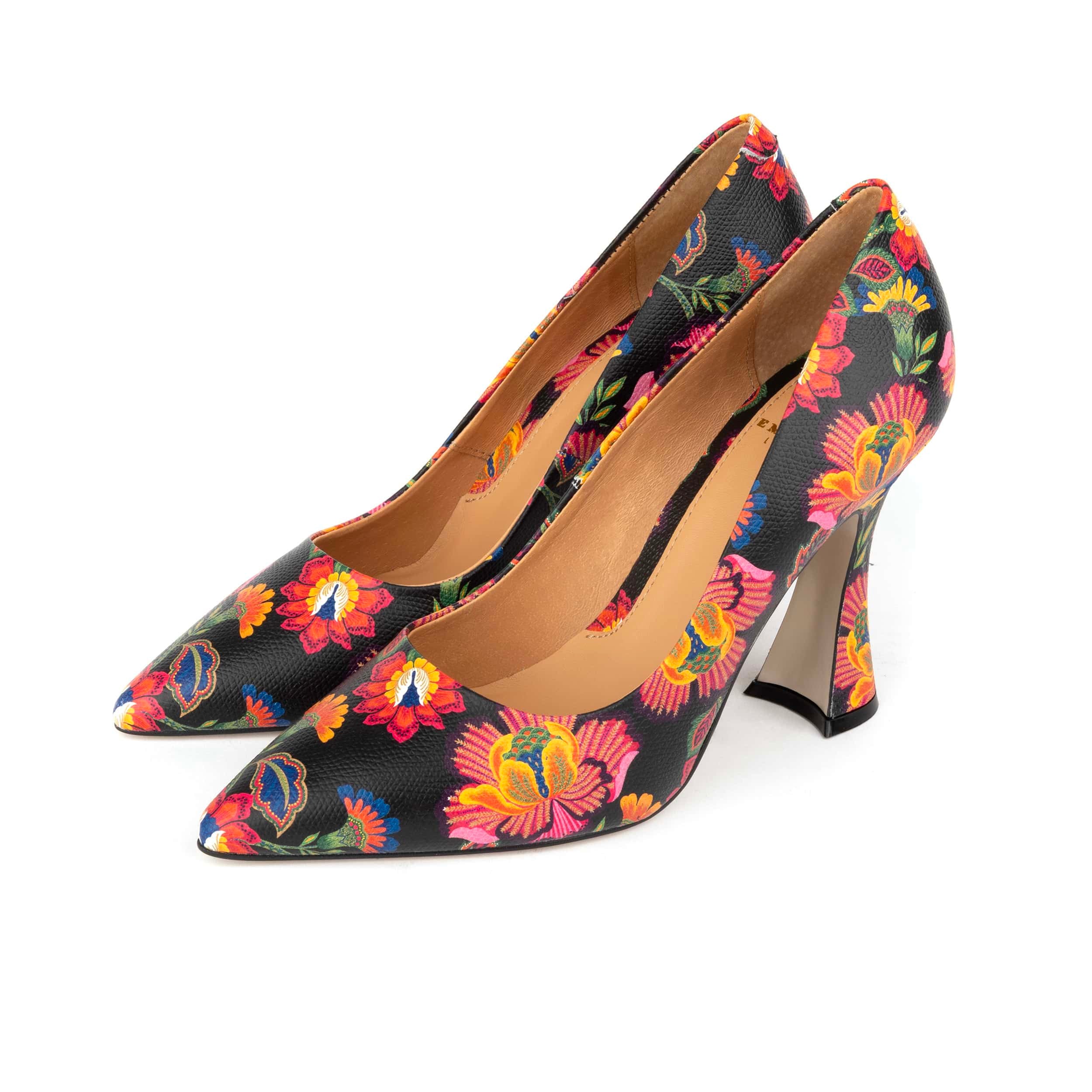 Emily Hollywood - Red Flowers - Women's pointy 4 inch multicolour leather pump