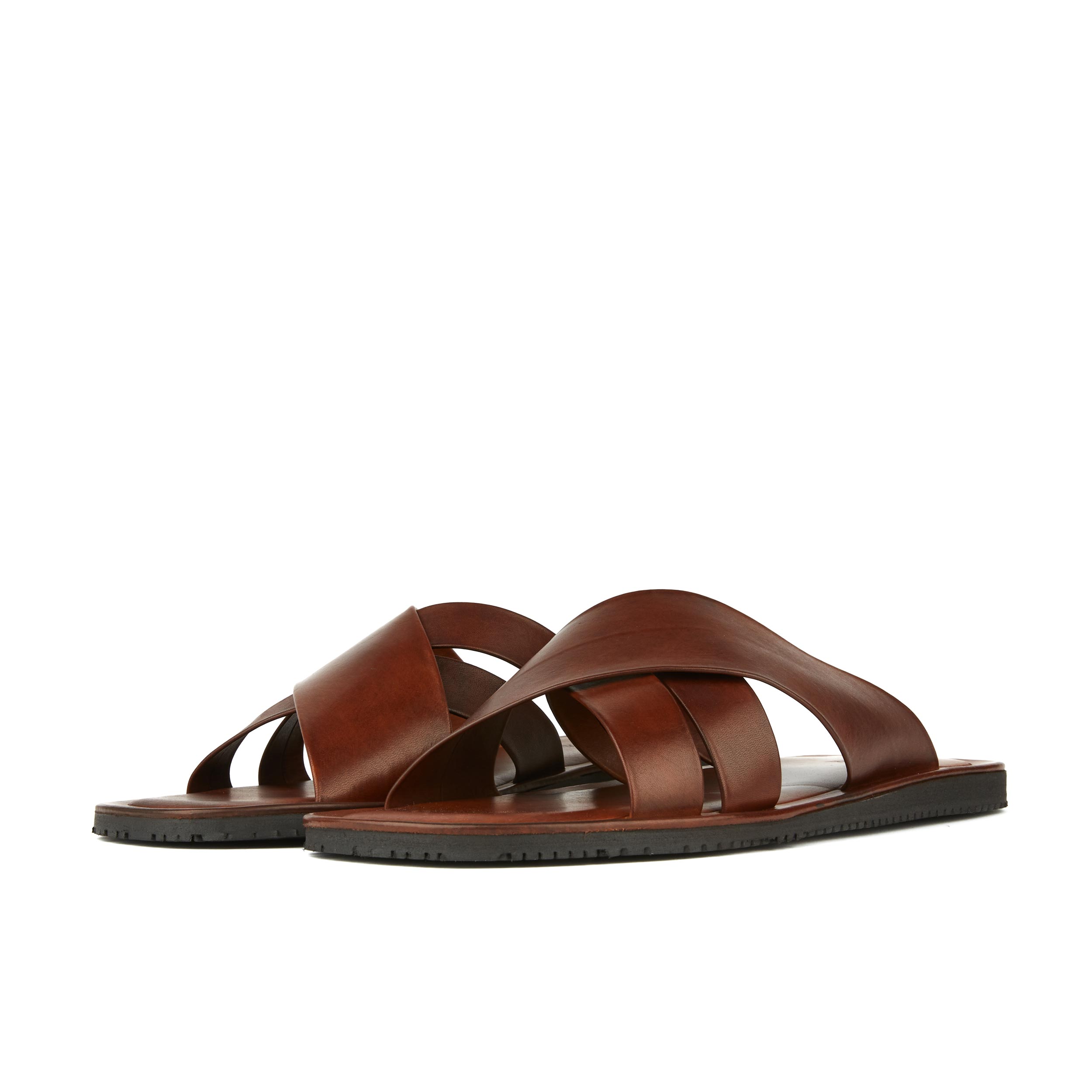 Rio - Brown - Men's crossover straps fully leather lined slide sandal