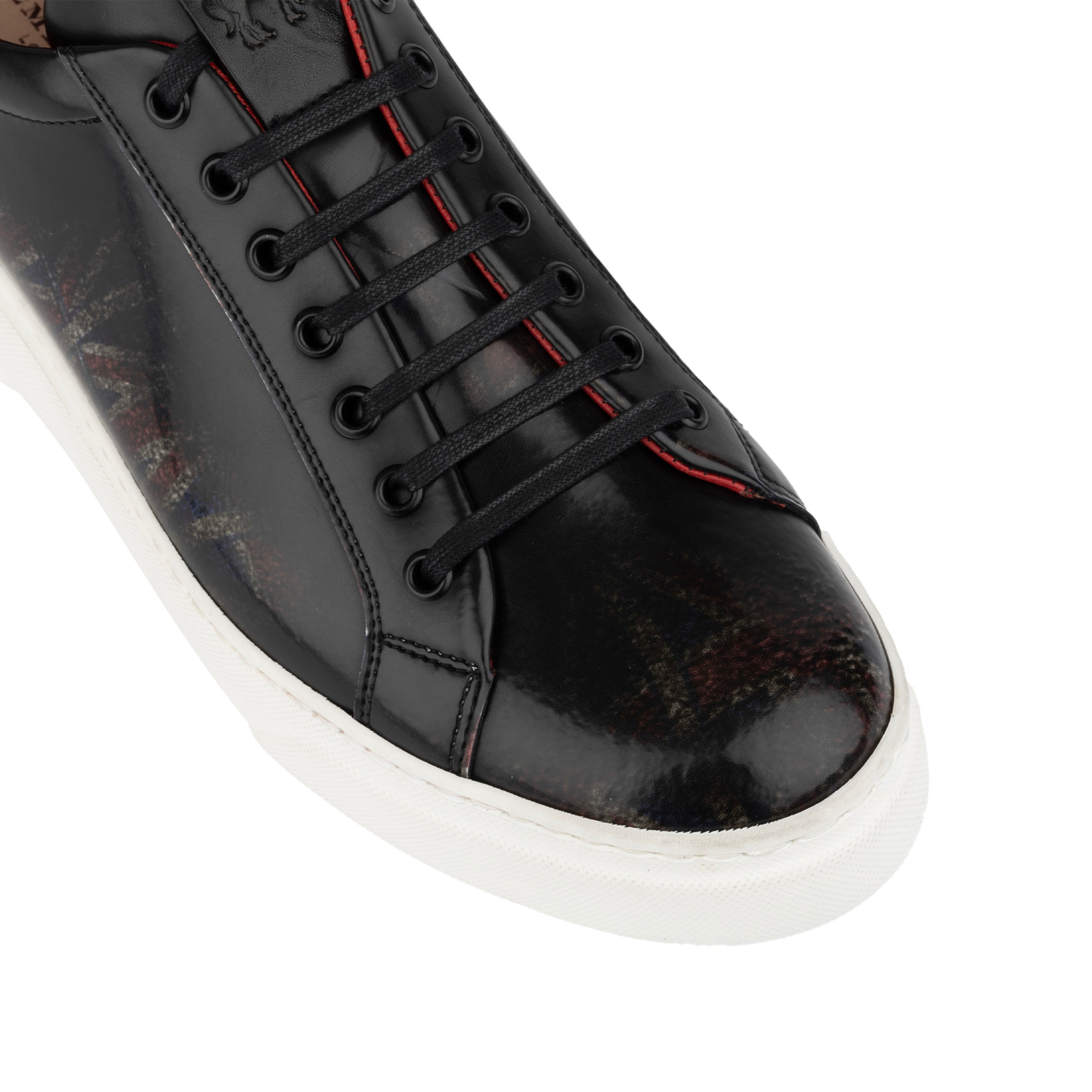 Exstatic Low - Union Jack - Men's leather low top trainer in black union jack print