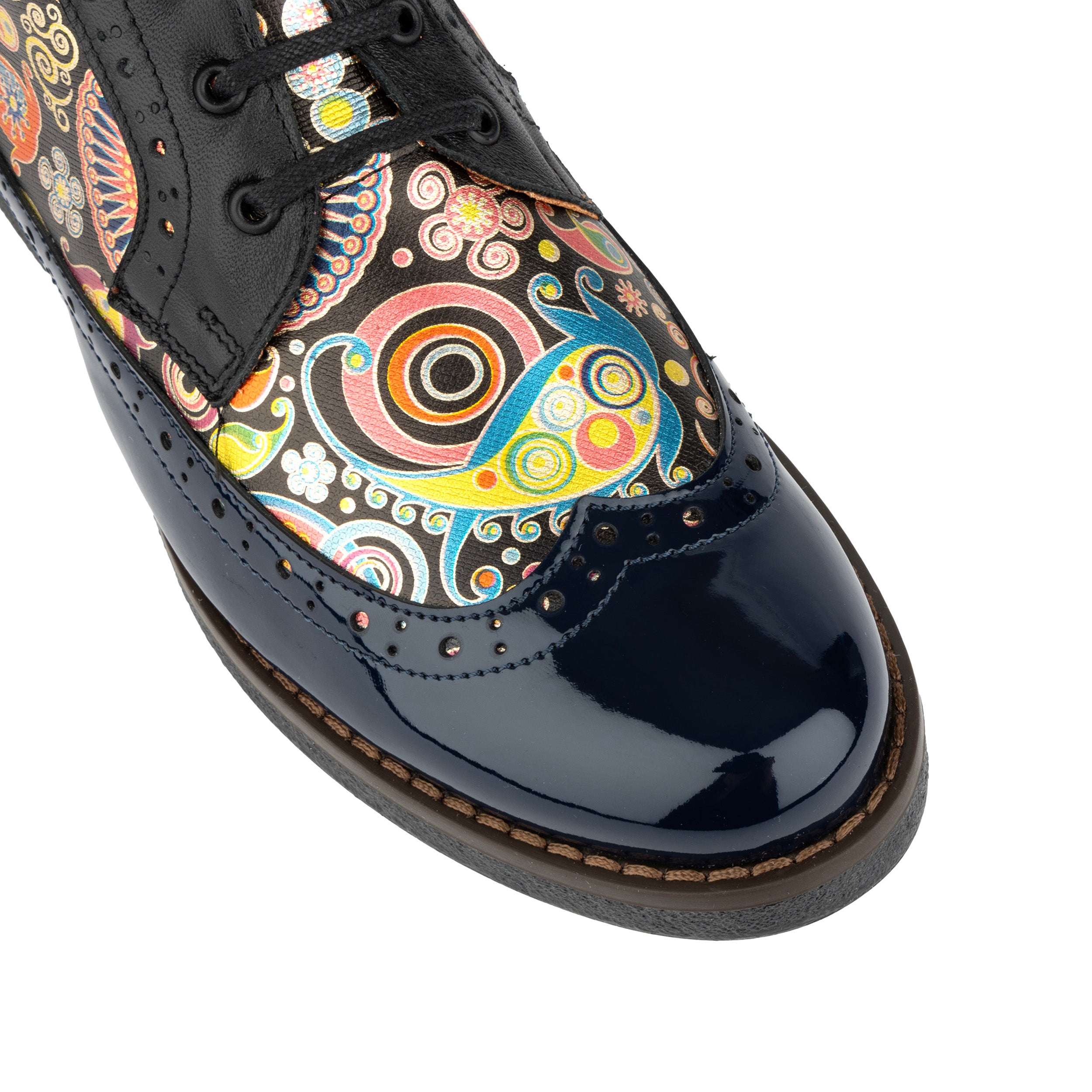 Hatter - Navy Pink - Women's higher ankle leather boot with brogue styling