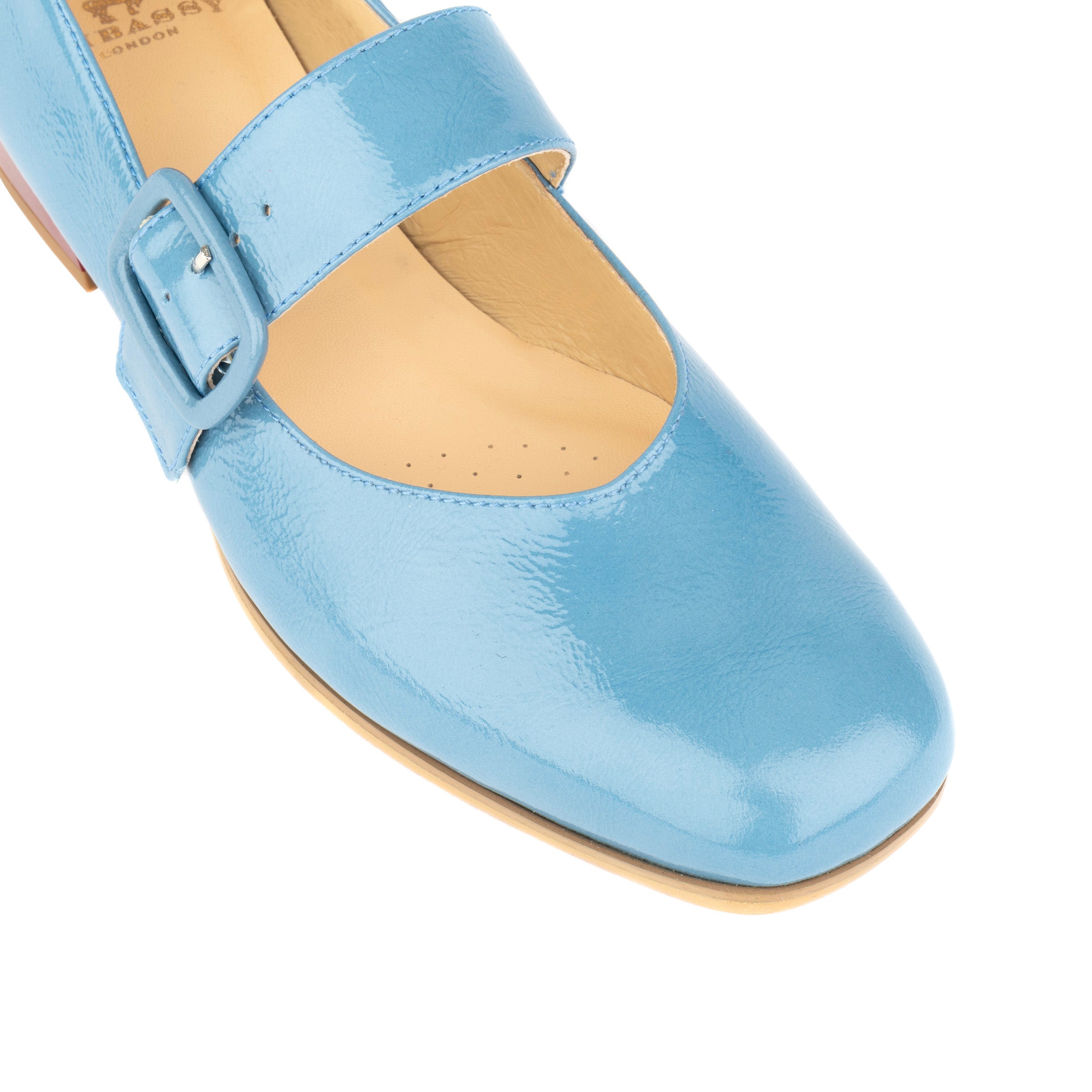 Bliss - Light Blue - Women's block heel square toe patent leather comfort loafer