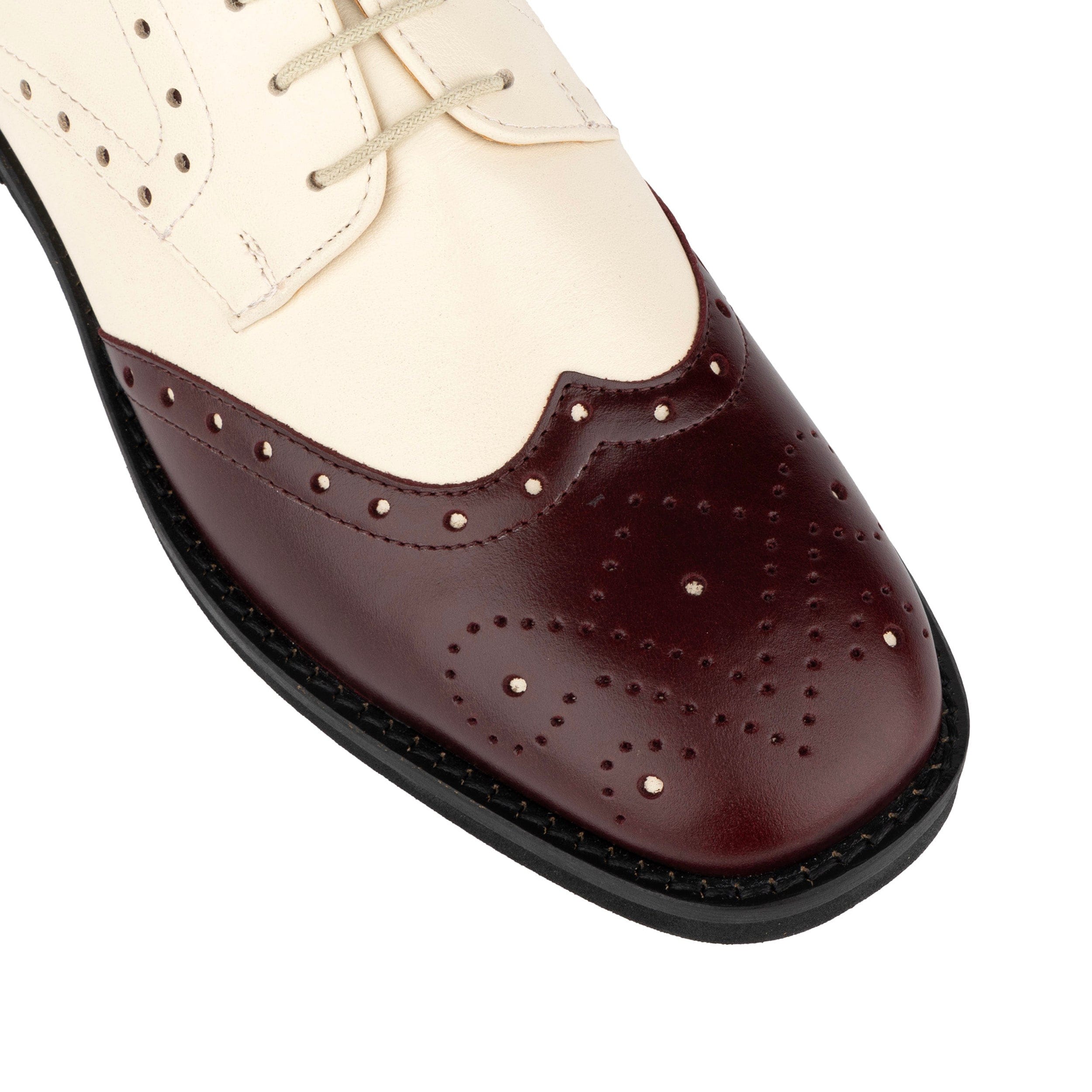 Eton - Burgundy & Cream - Women's square toe leather lace-up
