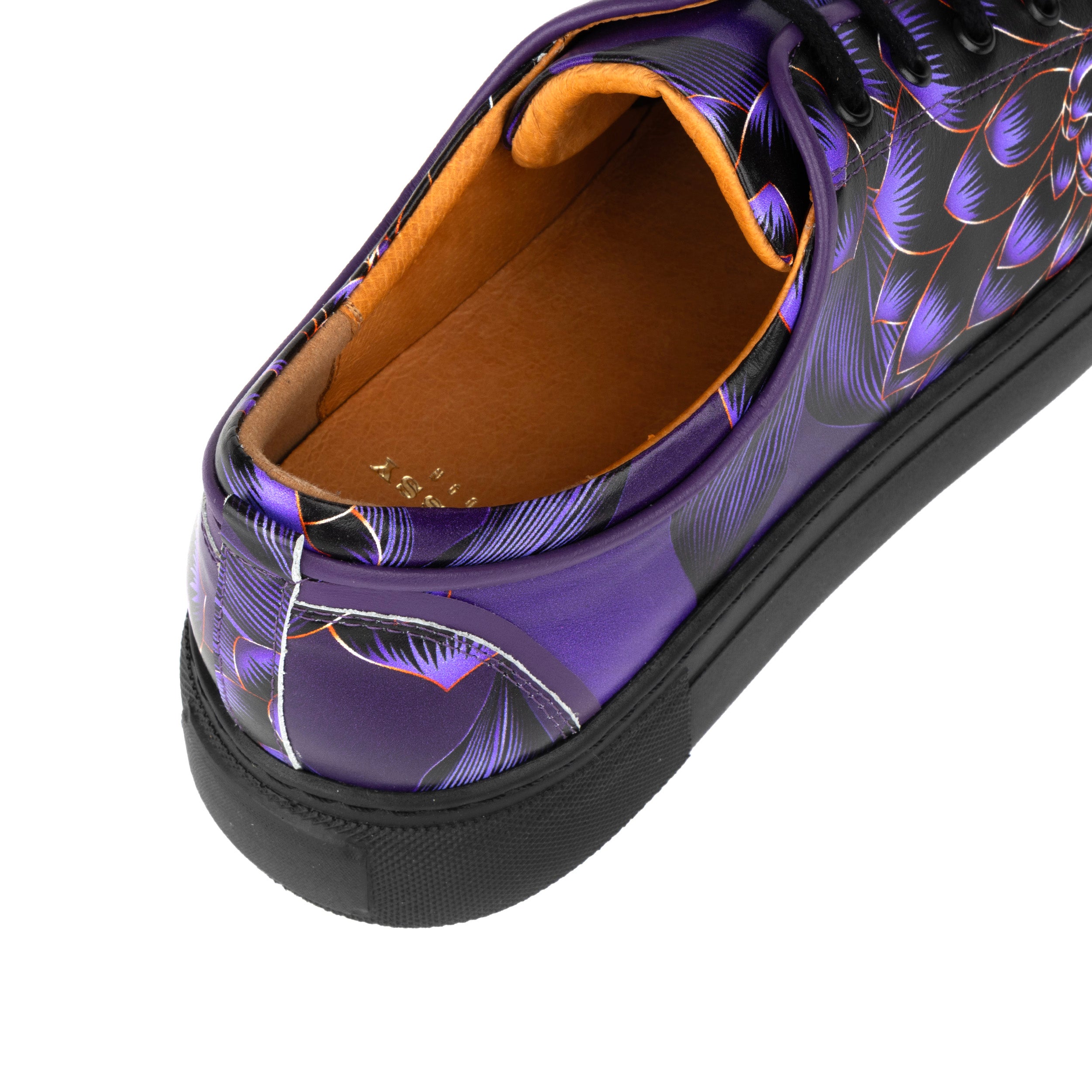 Camila - Purple Flower - Women's black sole leather trainer with padded insoles