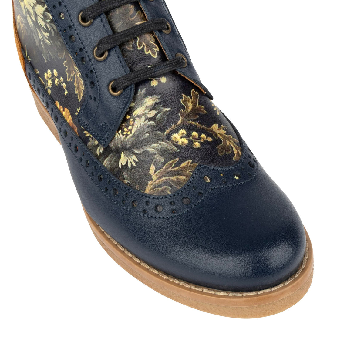 Hatter - Navy & Autumn Bloom - Women's Leather Ankle Lace-up Boot