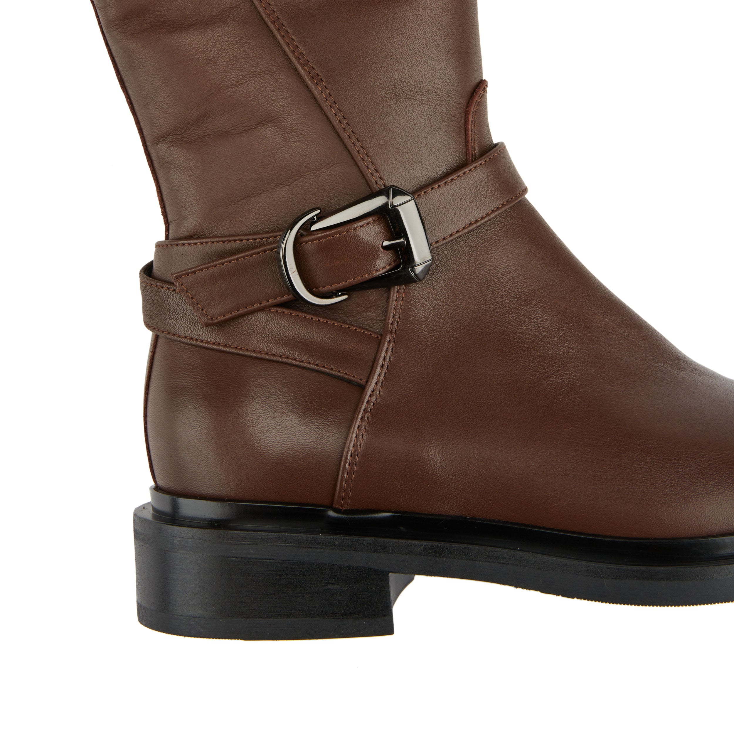 Jamie - Brown - Women's leather tall riding boots with rounded toe in brown