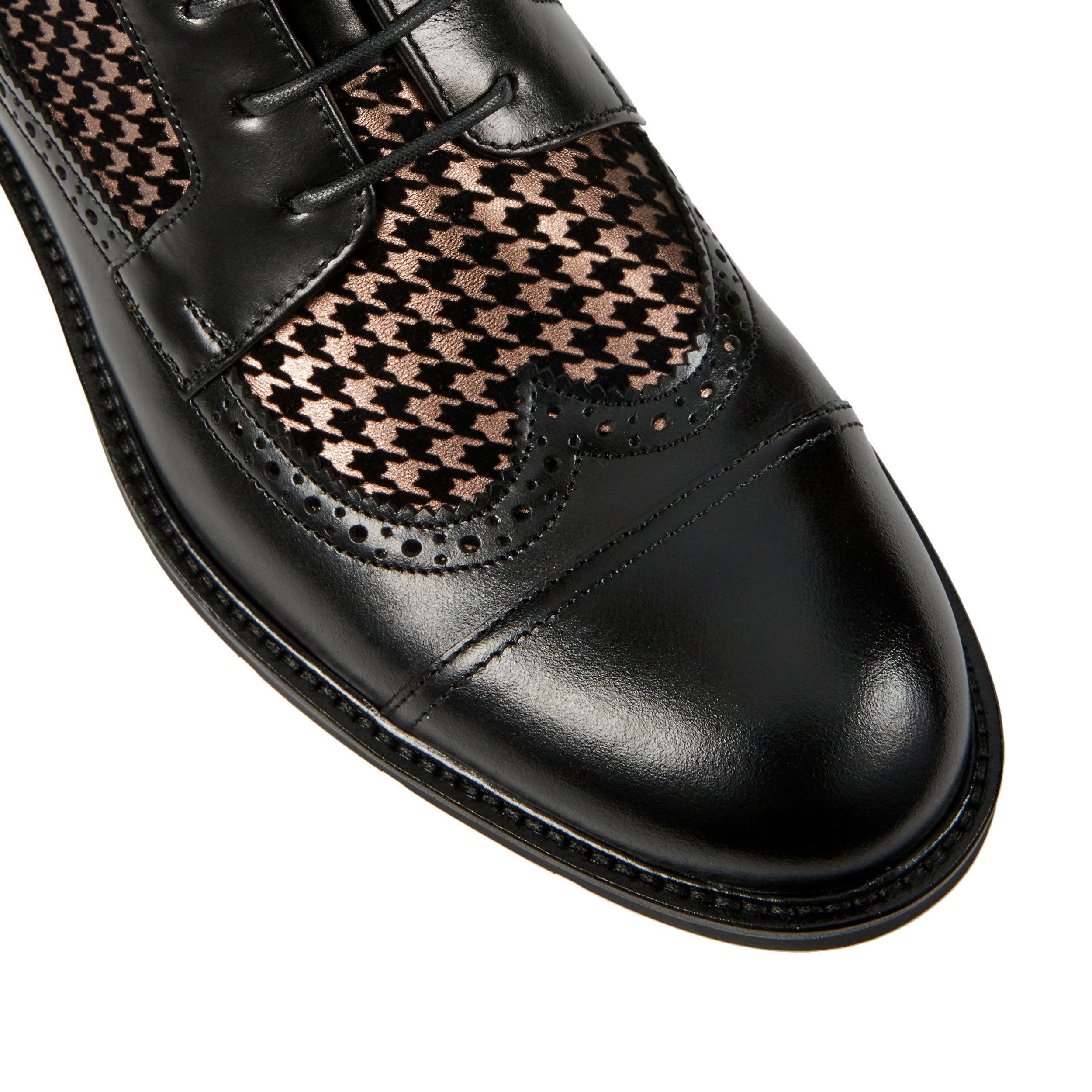 Charles - Houndstooth - Men's leather toe cap dressy boot in black and houndstooth