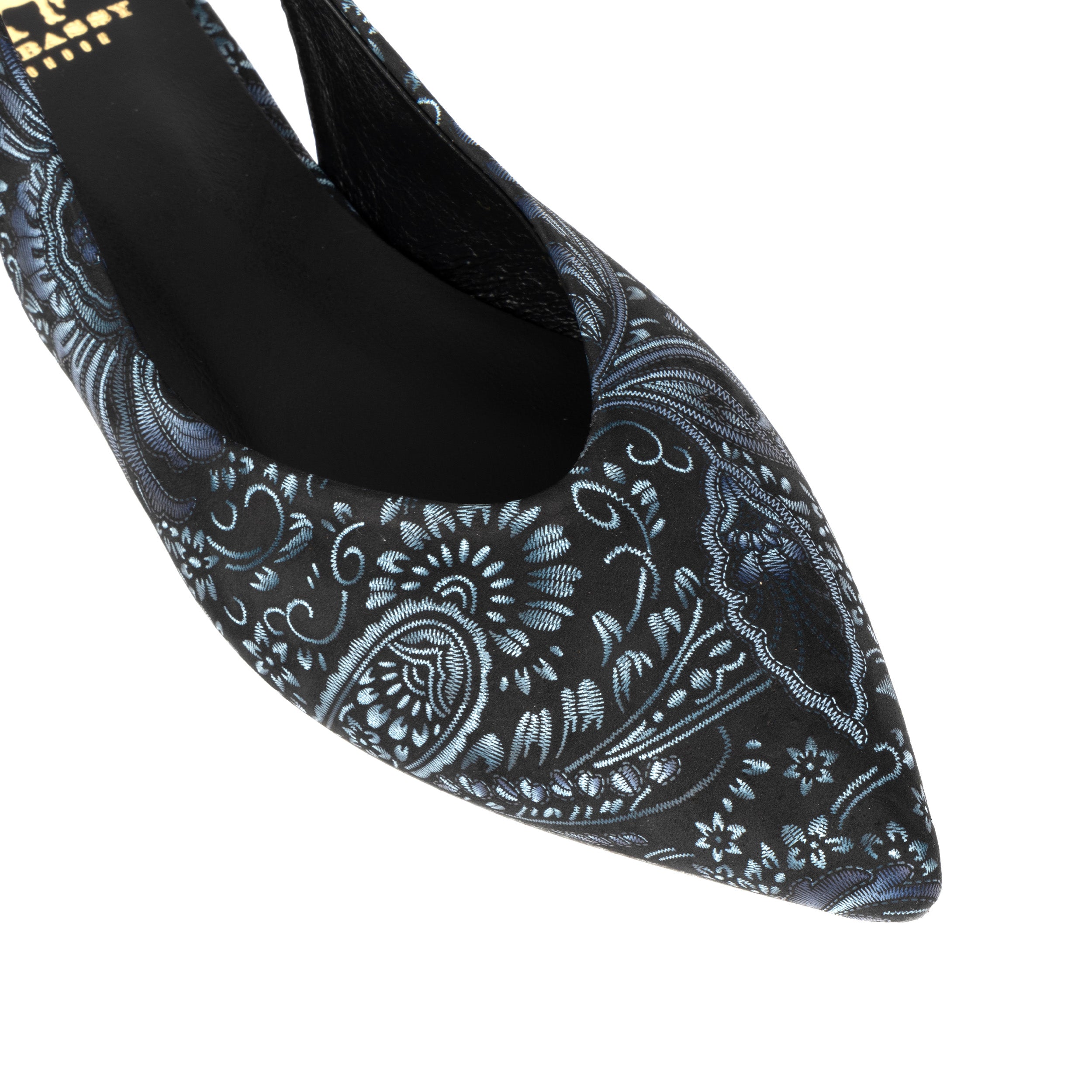 Holly - Navy Floral - Women's leather almond toe flat slingback in vibrant print