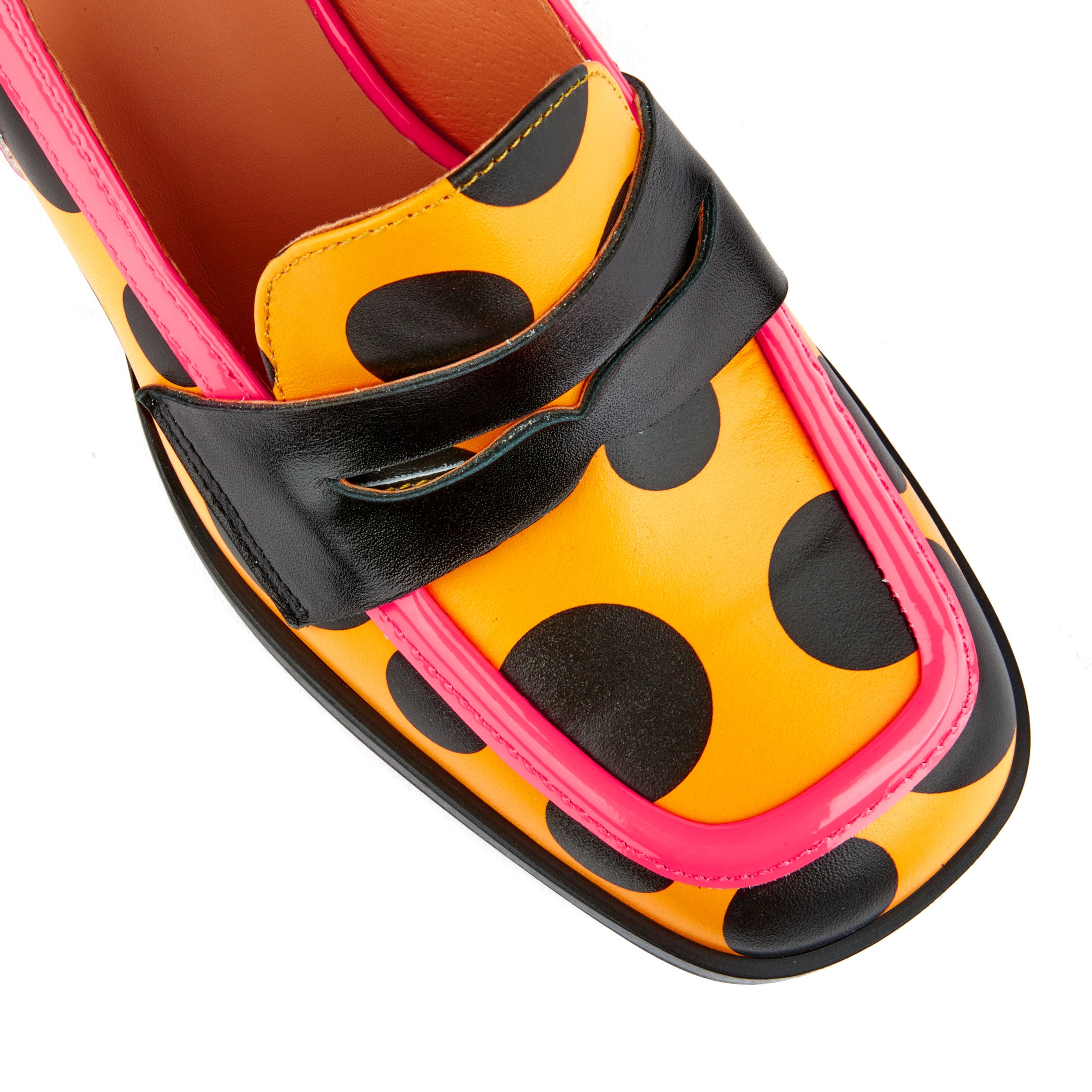 Diana - Black Orange Polka - Women's square closed toe slingback heel in orange polka