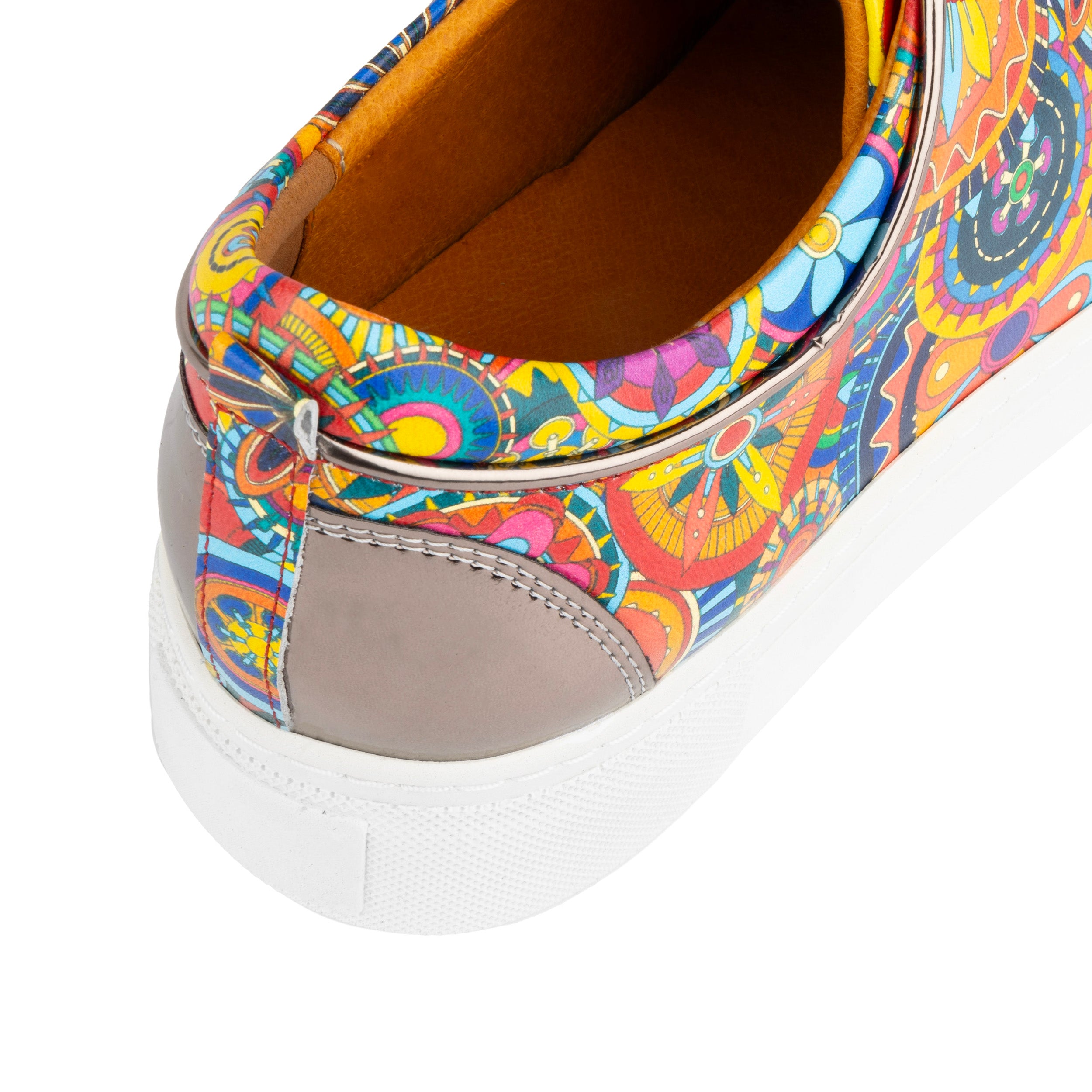 Camila - Silver & Signature Print - Women's chunky sole leather trainer in colourful print