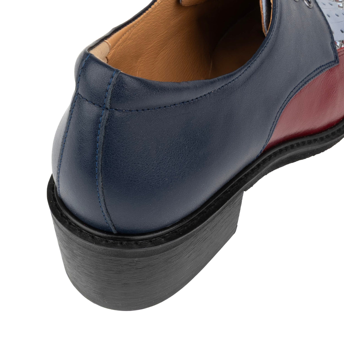 Retro Tone - Navy & Burgundy & Light Blue Diamonds - Women's leather lace-up with signature kiltie detail