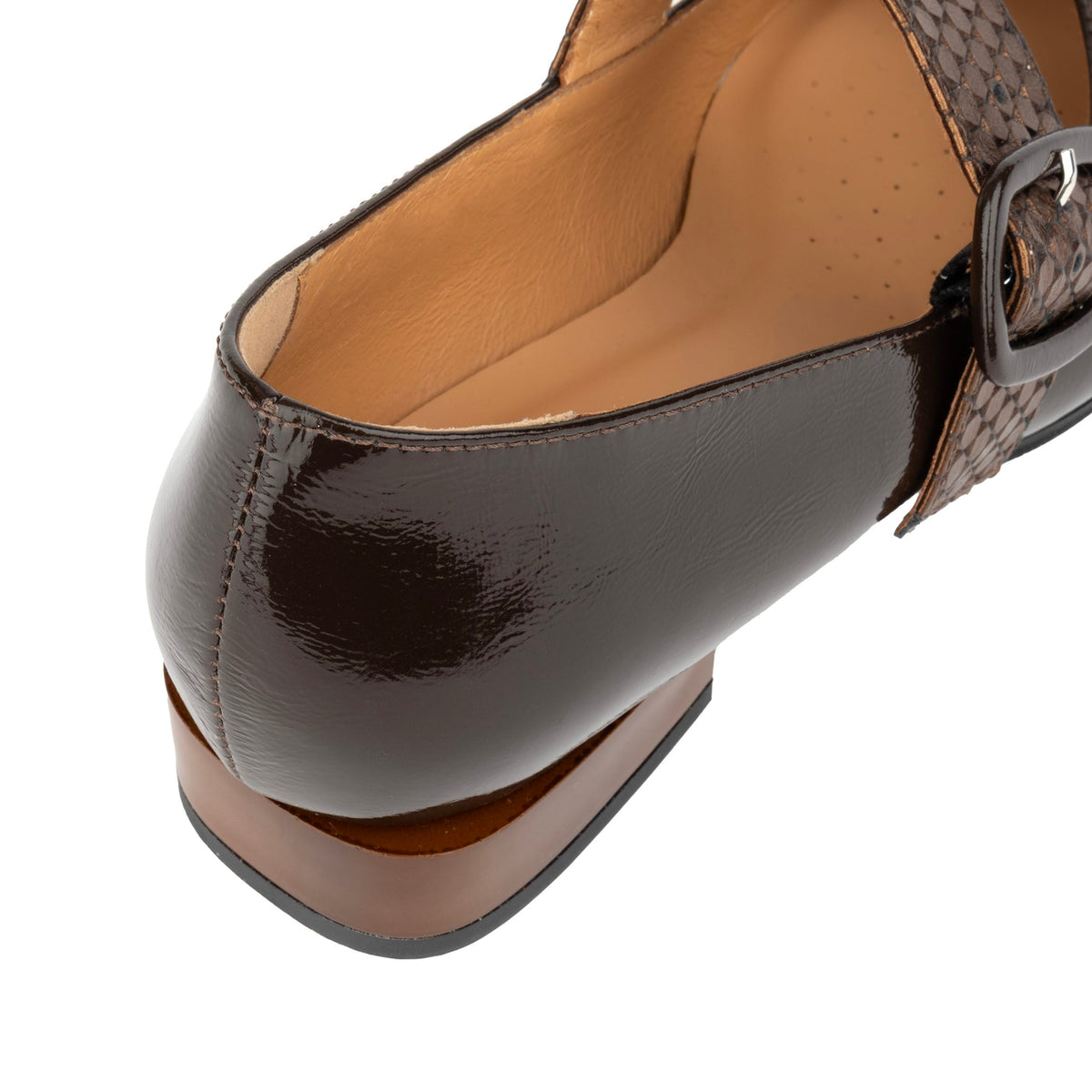 Bliss - Brown - Women's block heel square toe patent leather Mary-Jane