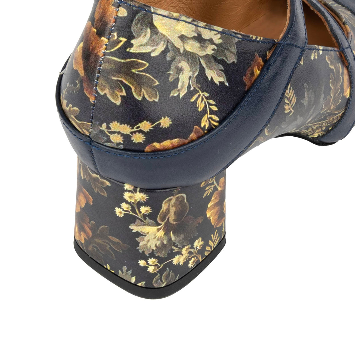 Harlowe High - Navy & Autumn Bloom - Women's leather block heel pumps